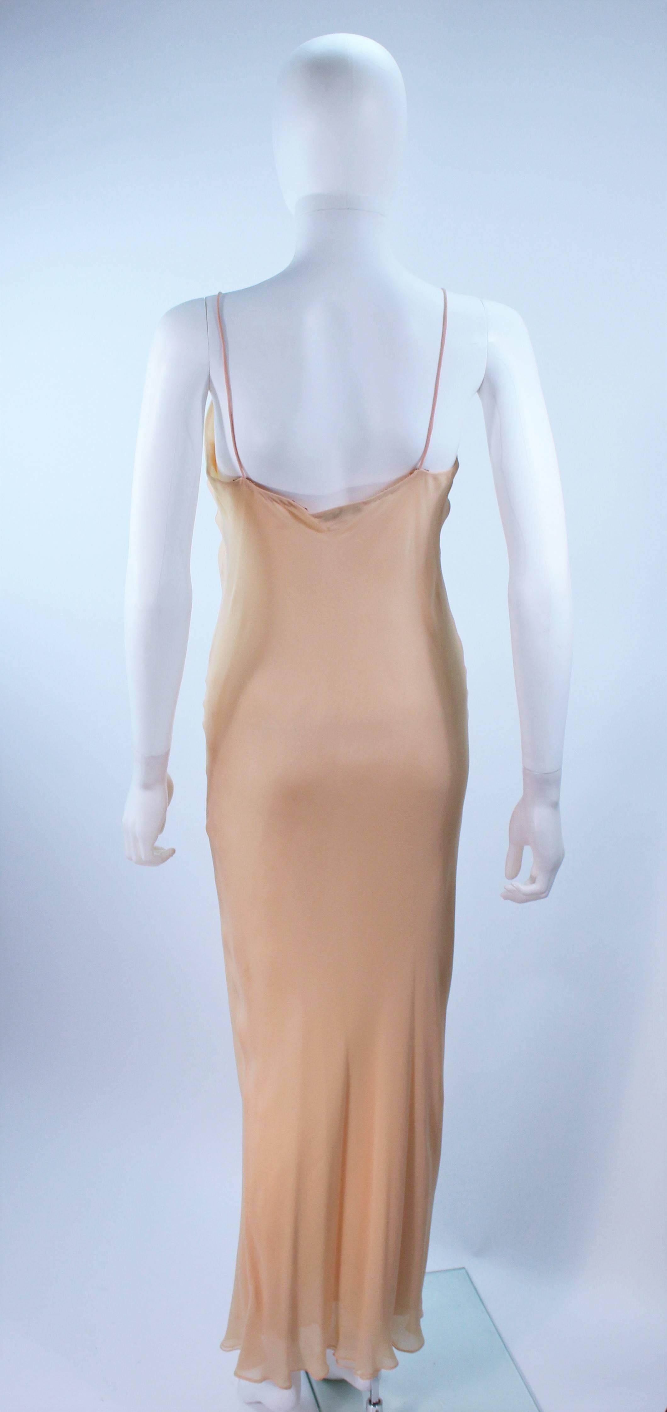 HALSTON Nude Bias Silk Chiffon Dress Size 4  3