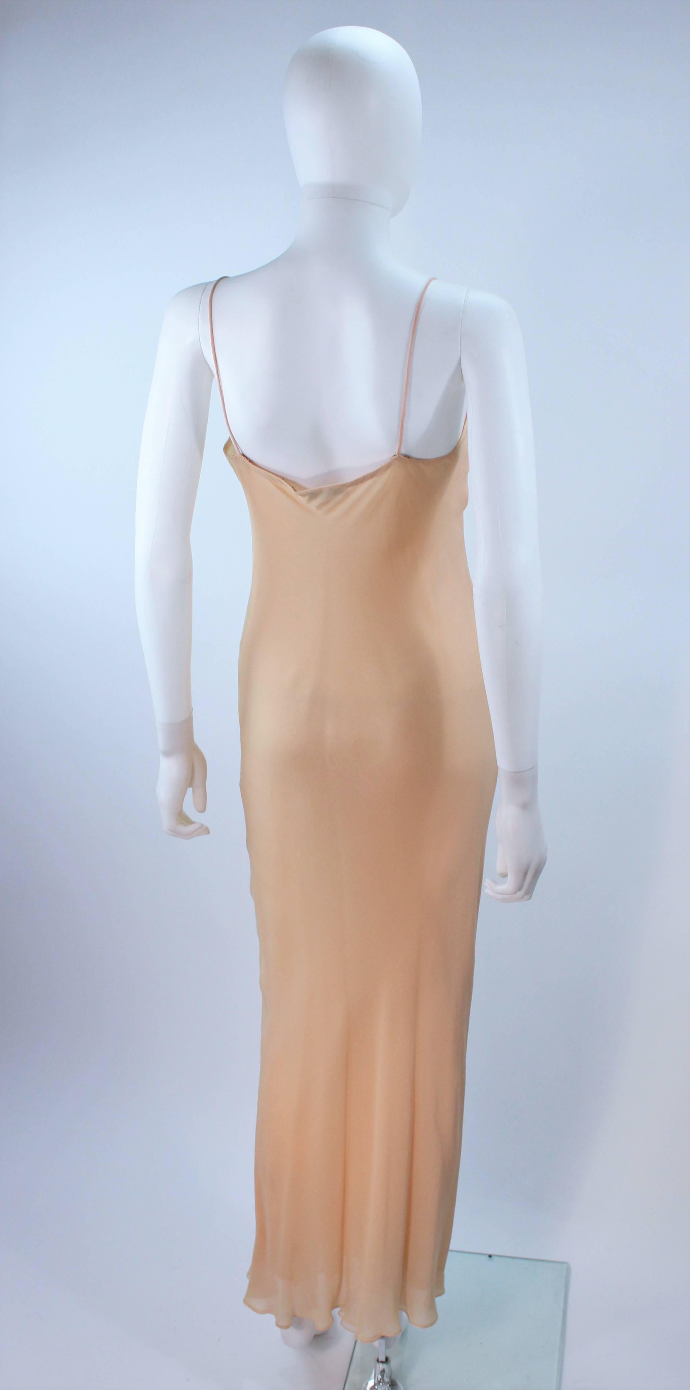HALSTON Nude Bias Silk Chiffon Dress Size 4  2