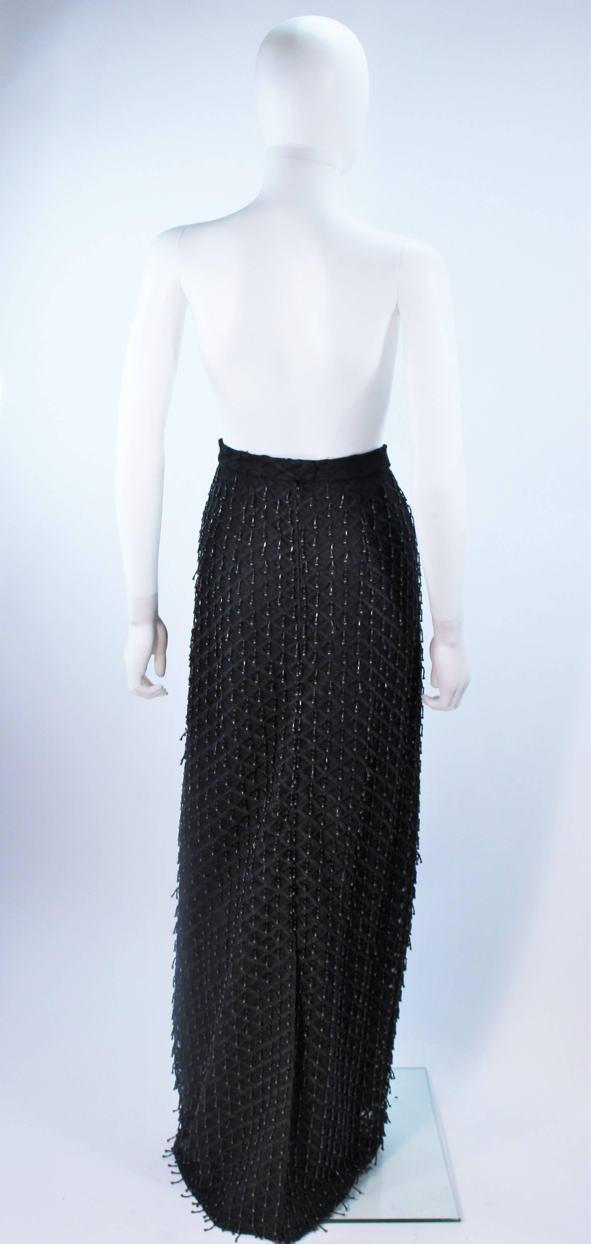 1960's Black Full Length Evening Skirt with Fringe Beading Size 12 14 For Sale 6
