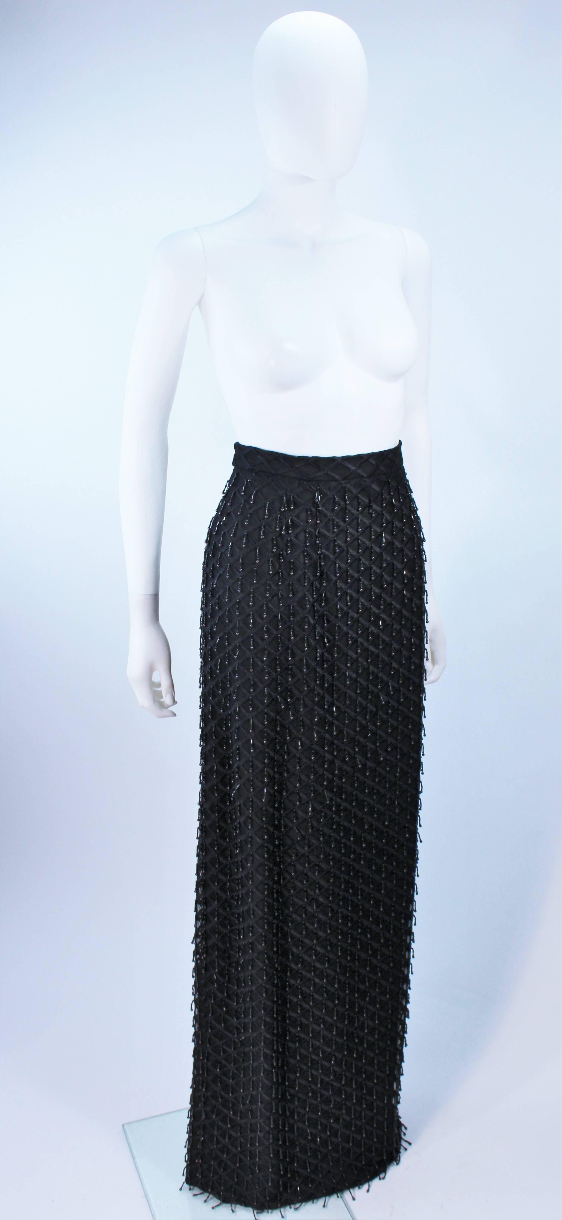1960's Black Full Length Evening Skirt with Fringe Beading Size 12 14 For Sale 1