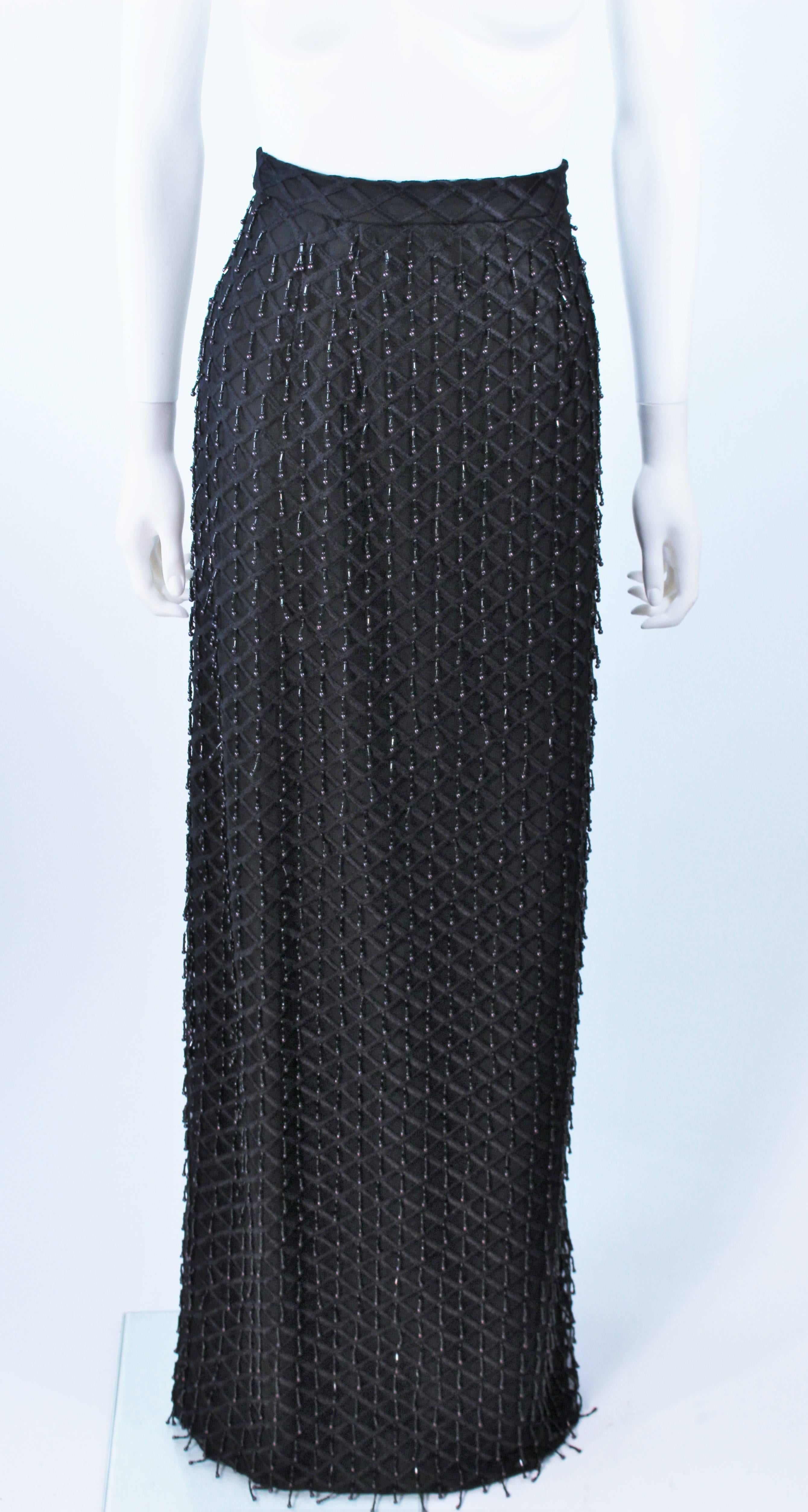 1960's Black Full Length Evening Skirt with Fringe Beading Size 12 14 In Excellent Condition For Sale In Los Angeles, CA