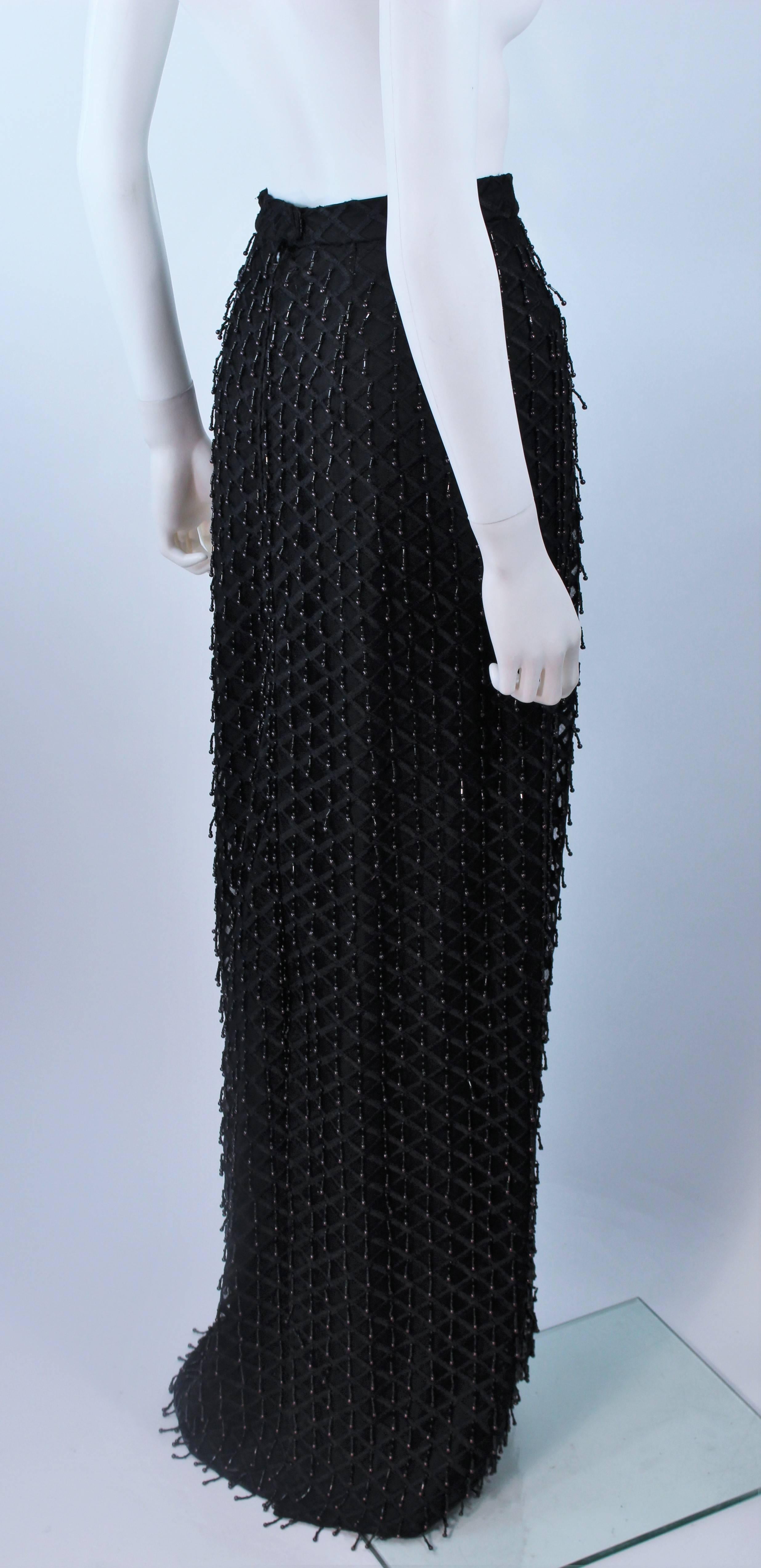 1960's Black Full Length Evening Skirt with Fringe Beading Size 12 14 For Sale 3