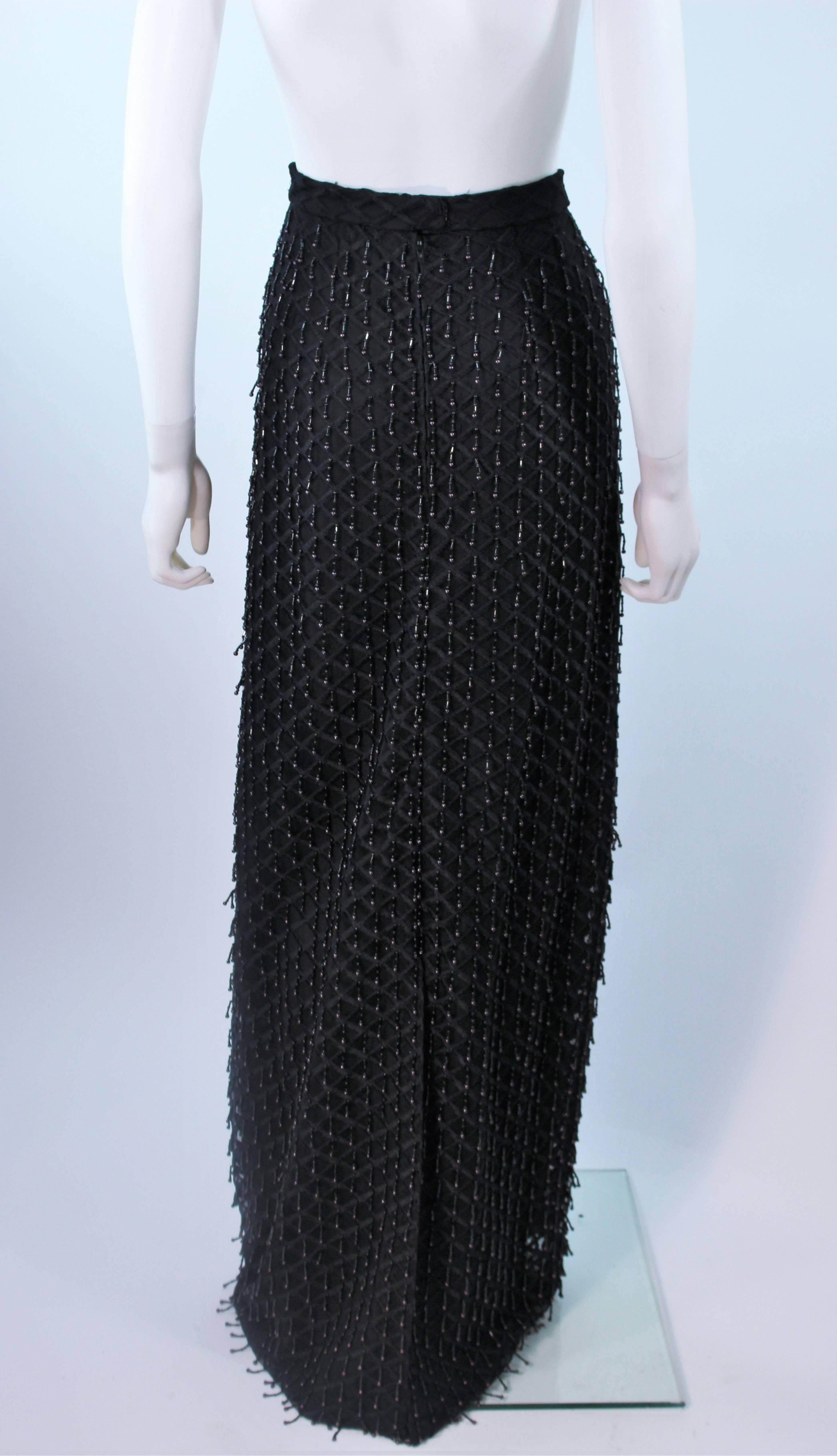 1960's Black Full Length Evening Skirt with Fringe Beading Size 12 14 For Sale 5