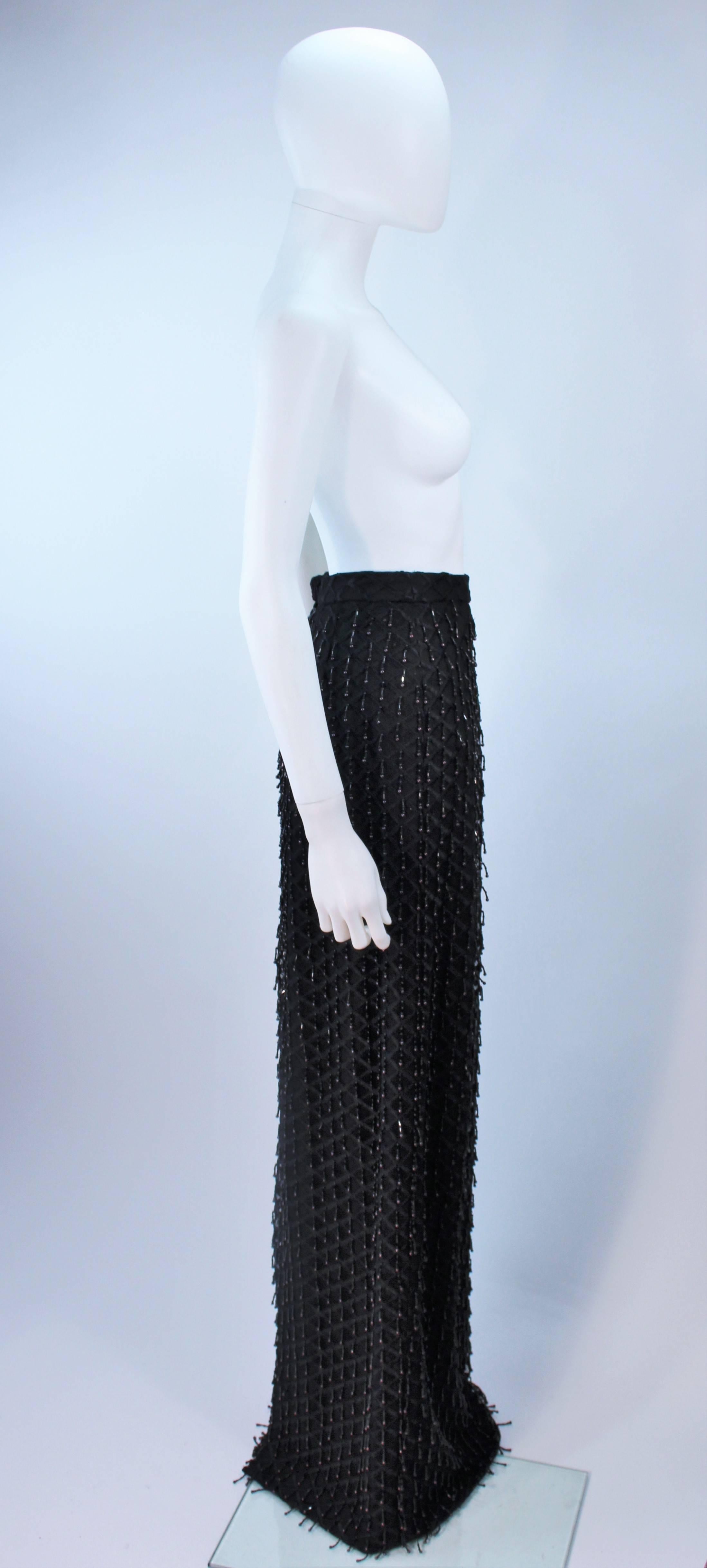1960's Black Full Length Evening Skirt with Fringe Beading Size 12 14 For Sale 4