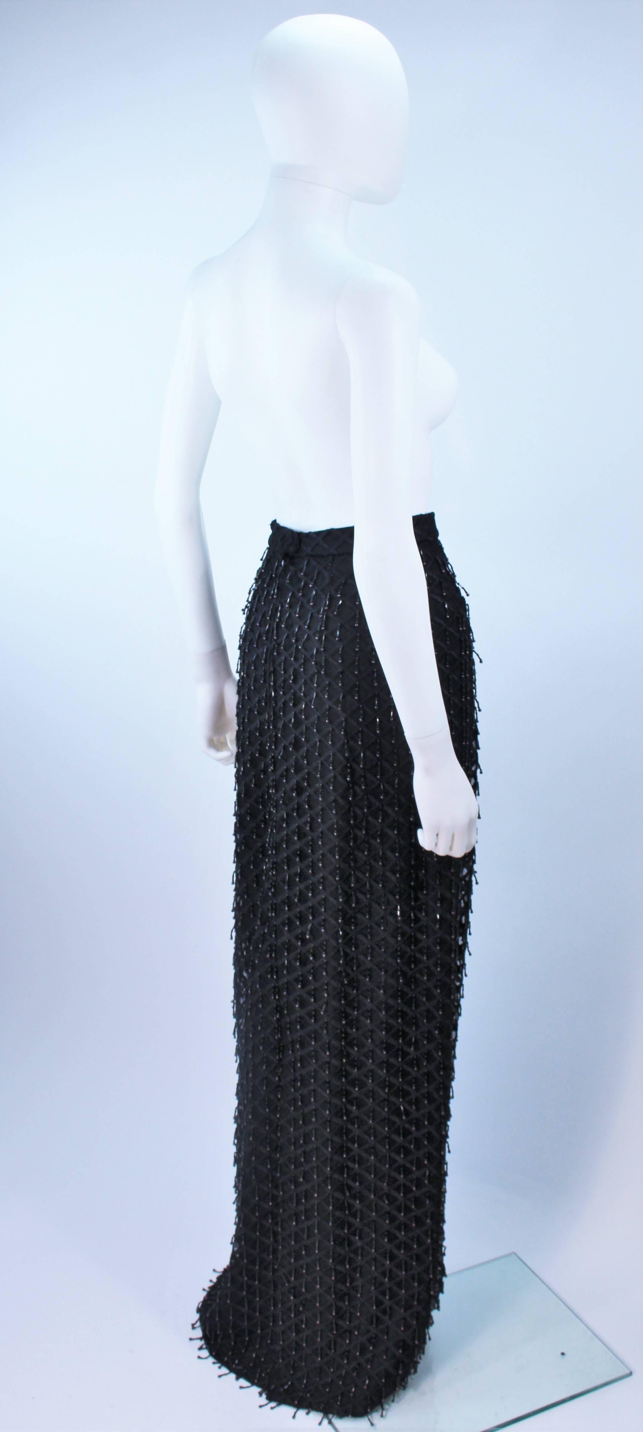 1960's Black Full Length Evening Skirt with Fringe Beading Size 12 14 For Sale 2