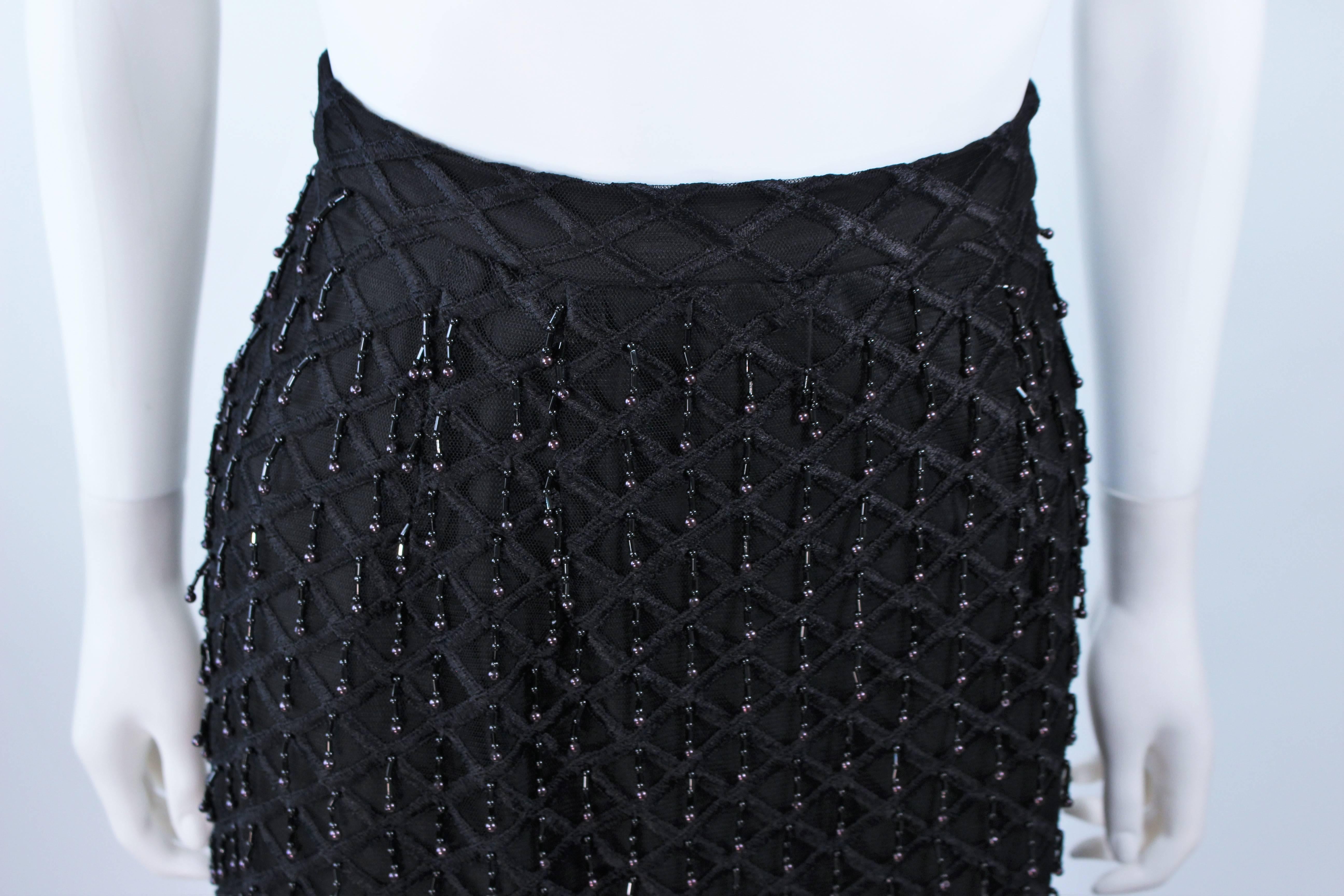 Women's 1960's Black Full Length Evening Skirt with Fringe Beading Size 12 14 For Sale