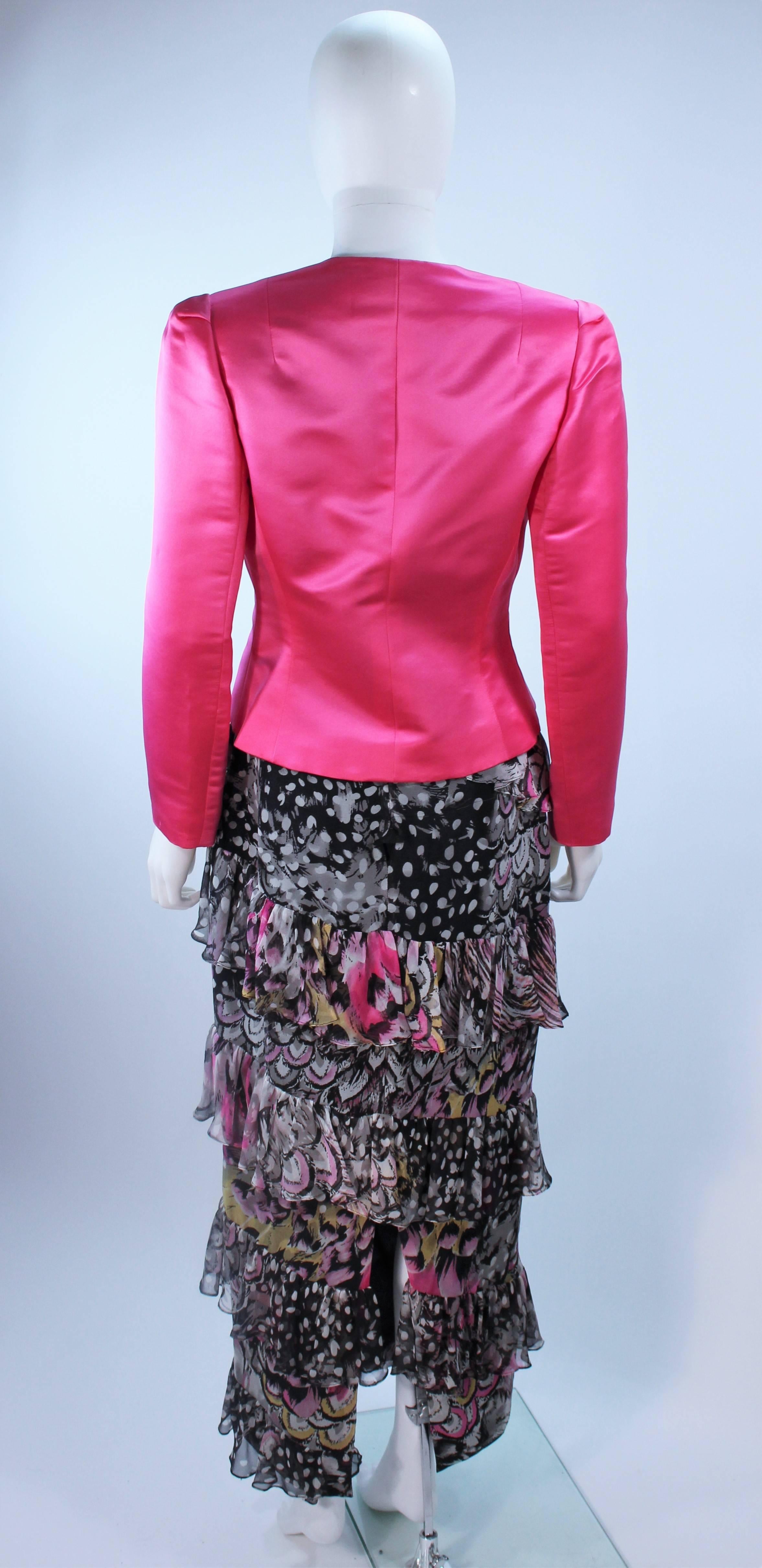 DAVID HAYES Bata de dos piezas con volantes y chaqueta de seda rosa Talla 4 6 en venta 2