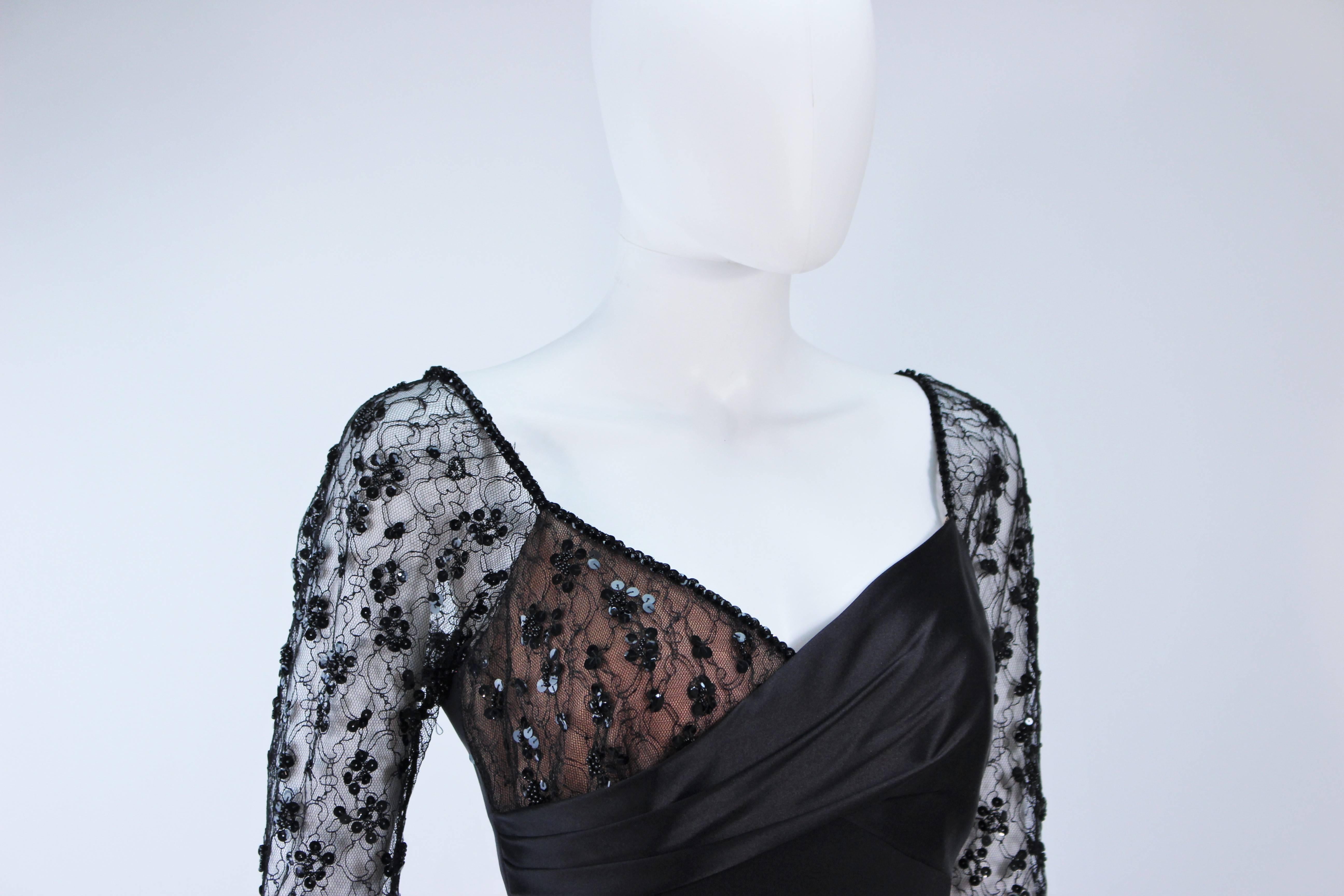 Women's TRAVILLA Black Silk Gown with Bead Lace Size 8 For Sale