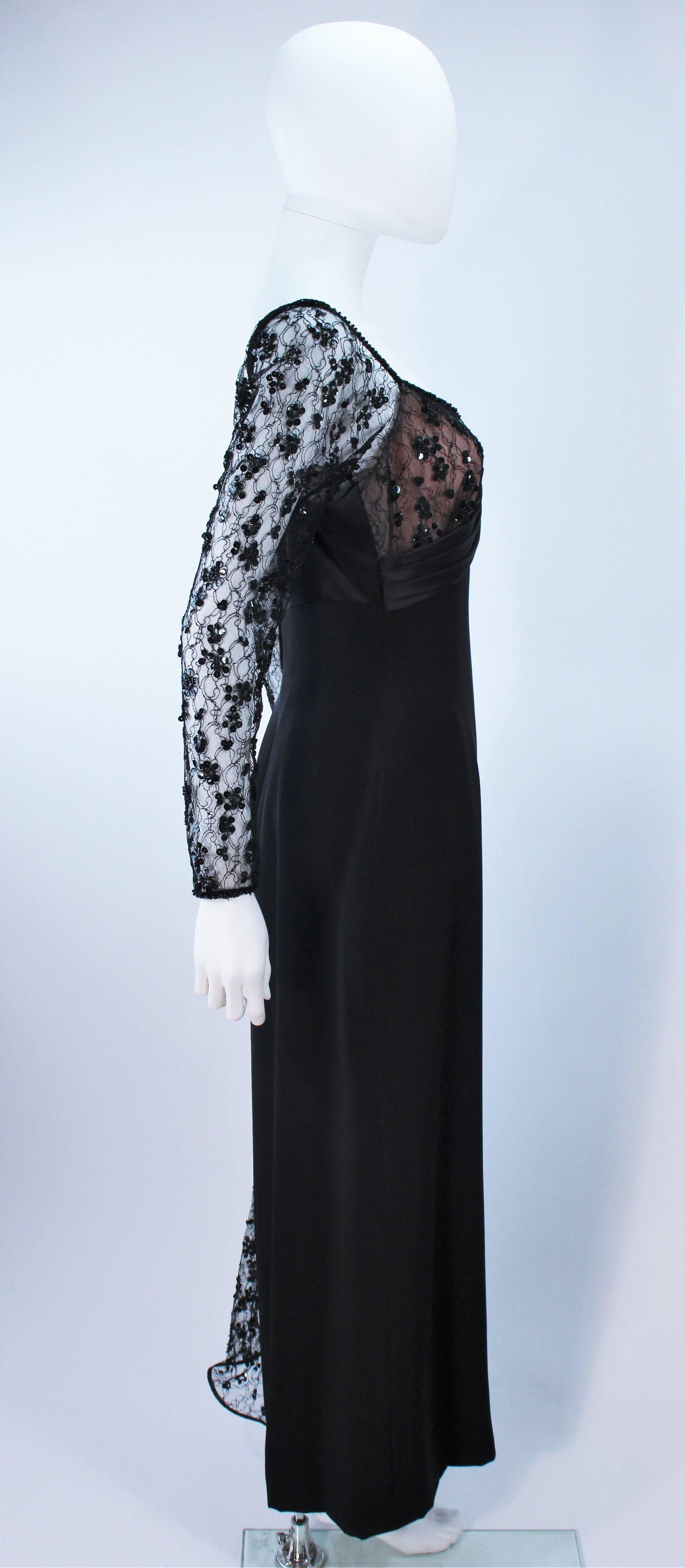TRAVILLA Black Silk Gown with Bead Lace Size 8 For Sale 2