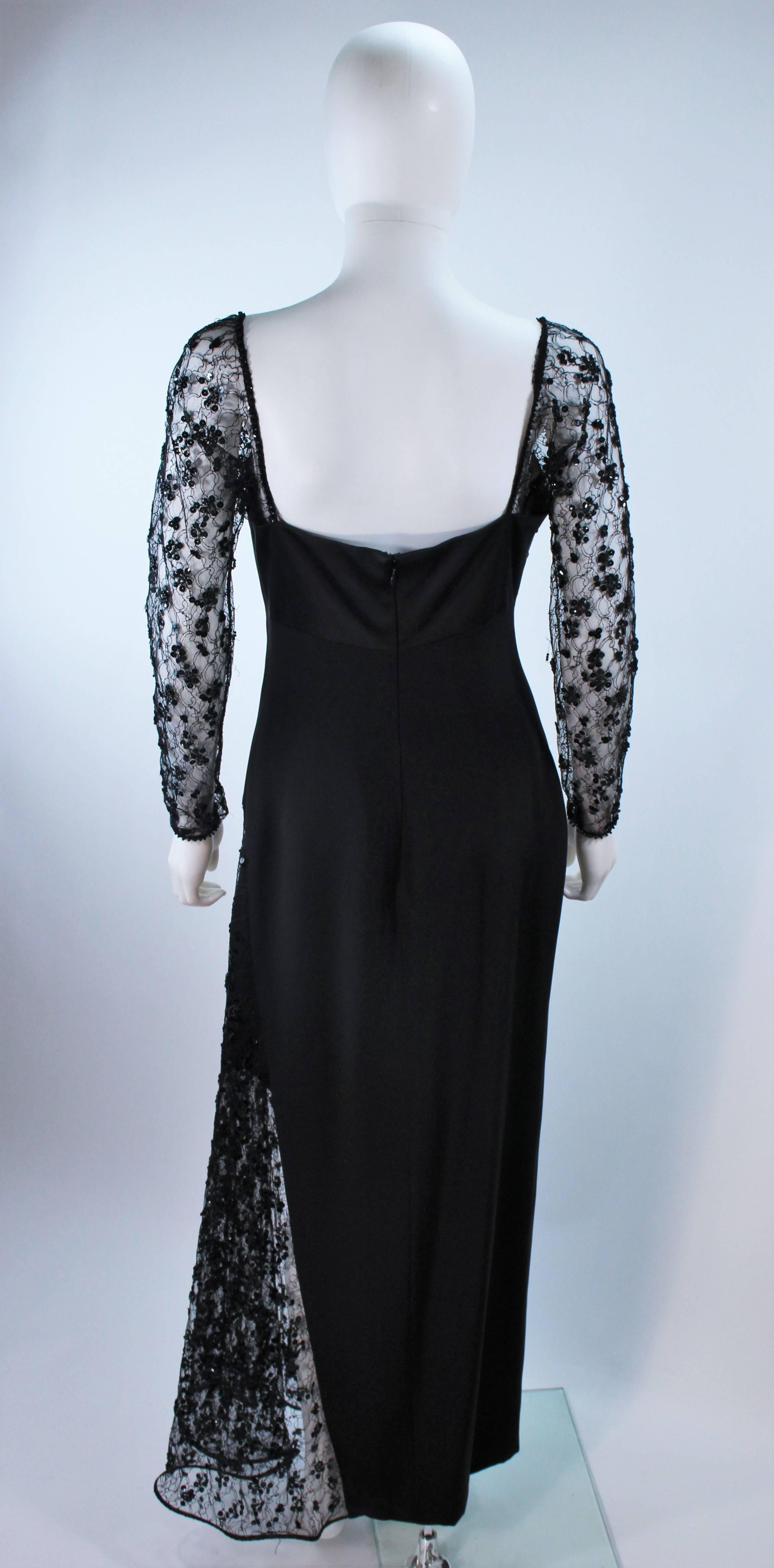 TRAVILLA Black Silk Gown with Bead Lace Size 8 For Sale 3
