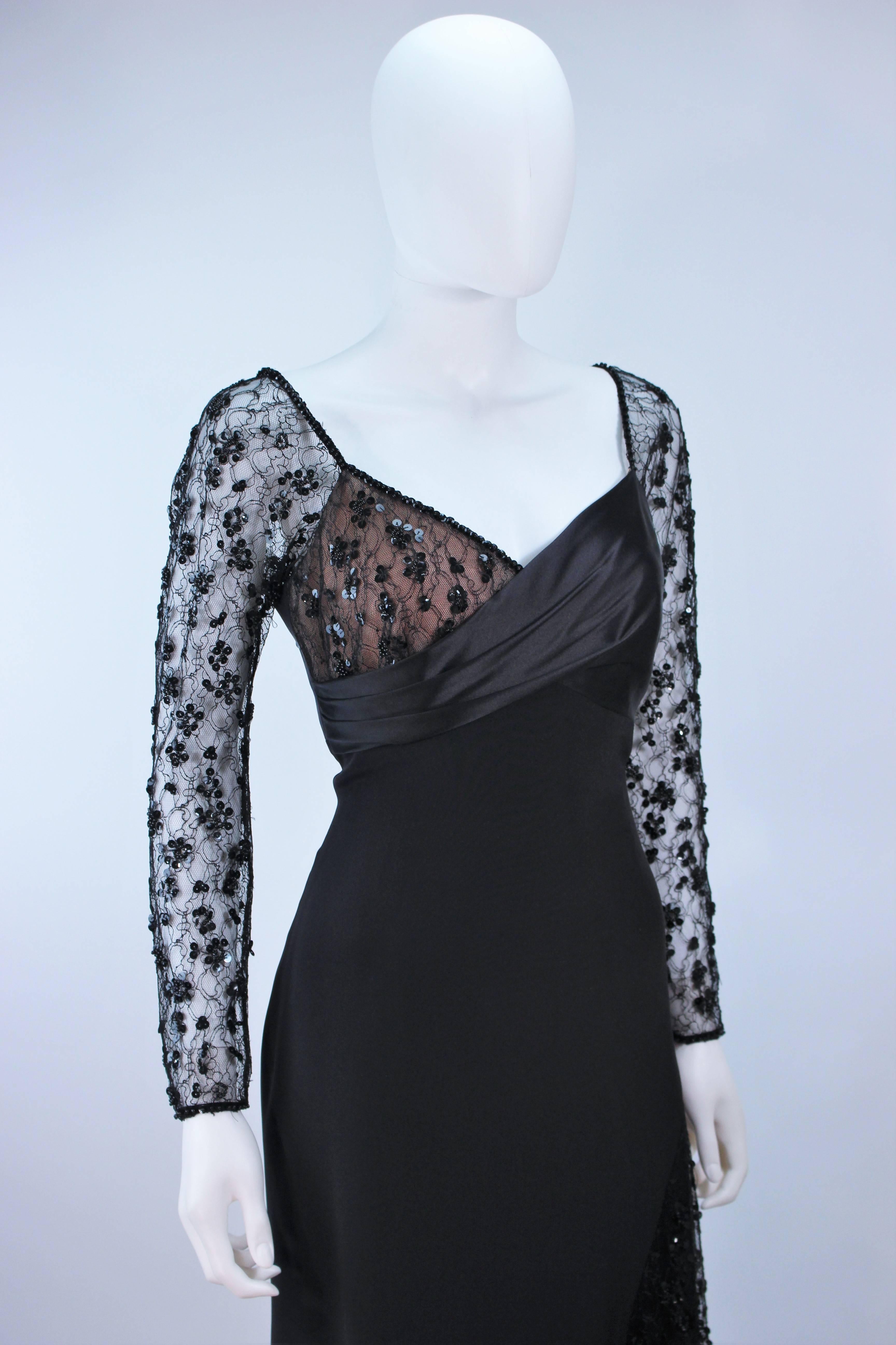 TRAVILLA Black Silk Gown with Bead Lace Size 8 For Sale 1