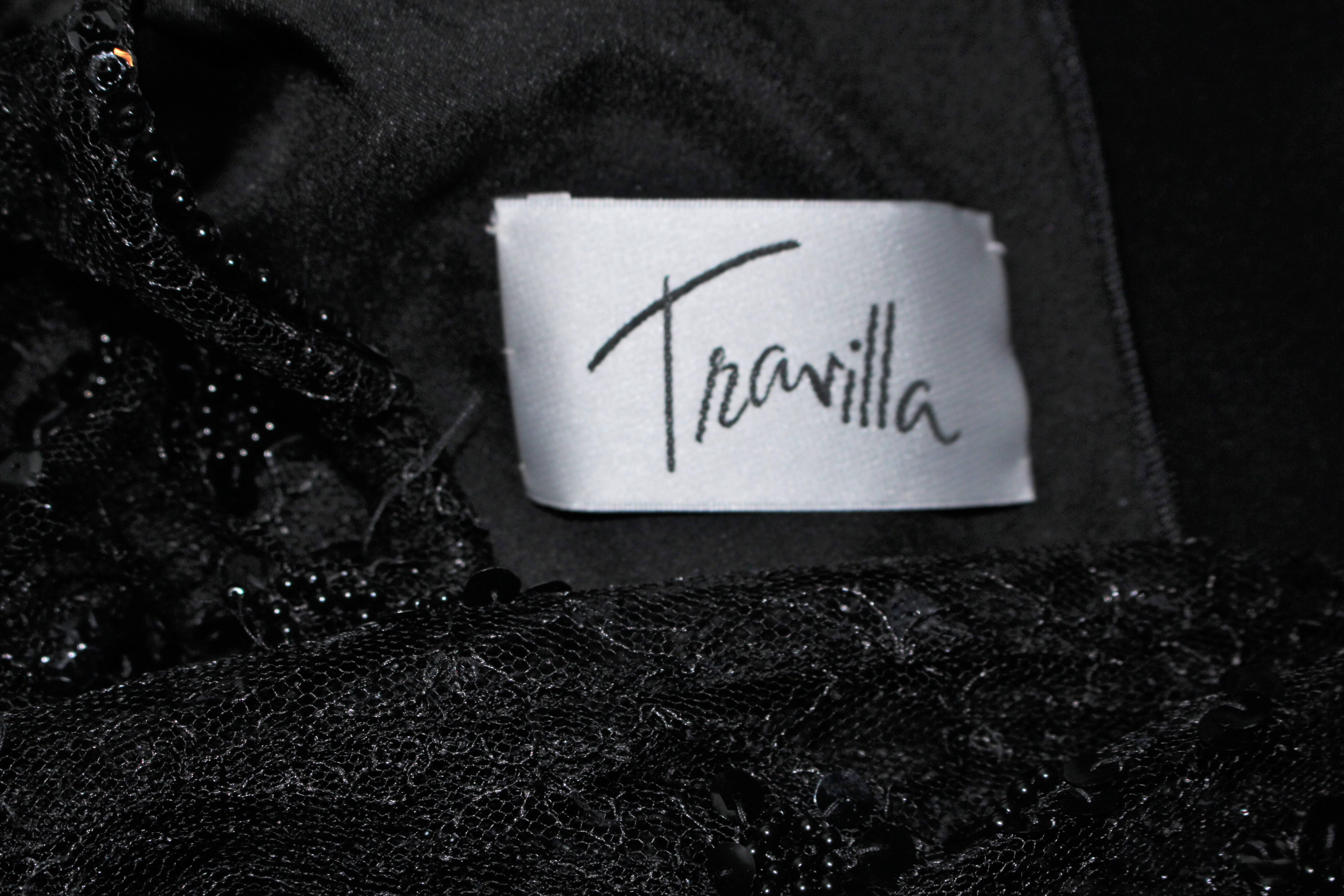 TRAVILLA Black Silk Gown with Bead Lace Size 8 For Sale 4