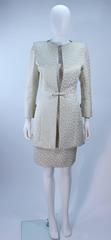 TRAVILLA 2pc White and Gold Metallic Brocade Silk Dress and Coat Ensemble Size 8