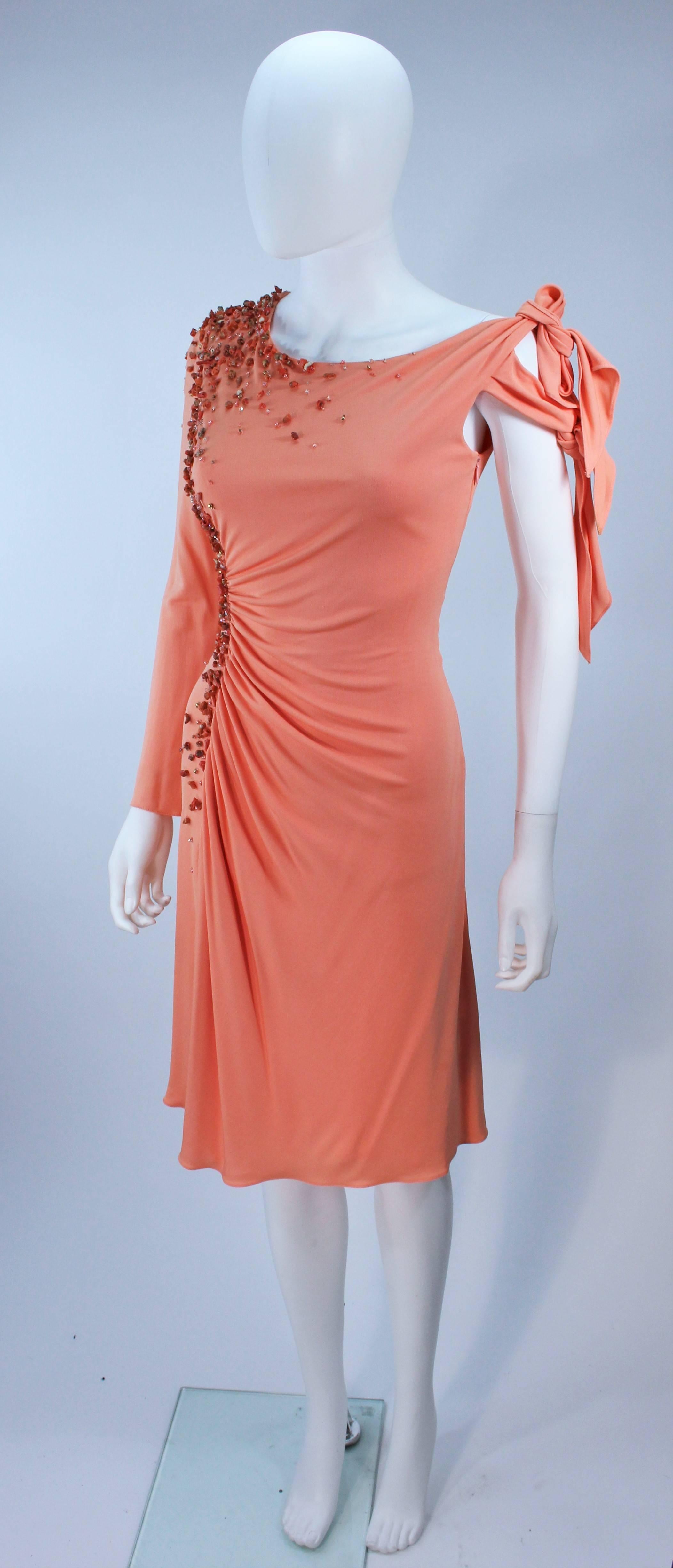 Orange MARK ZUNINO Coral Jersey Cocktail Dress with Coral Beading Applique Size 6 8 For Sale