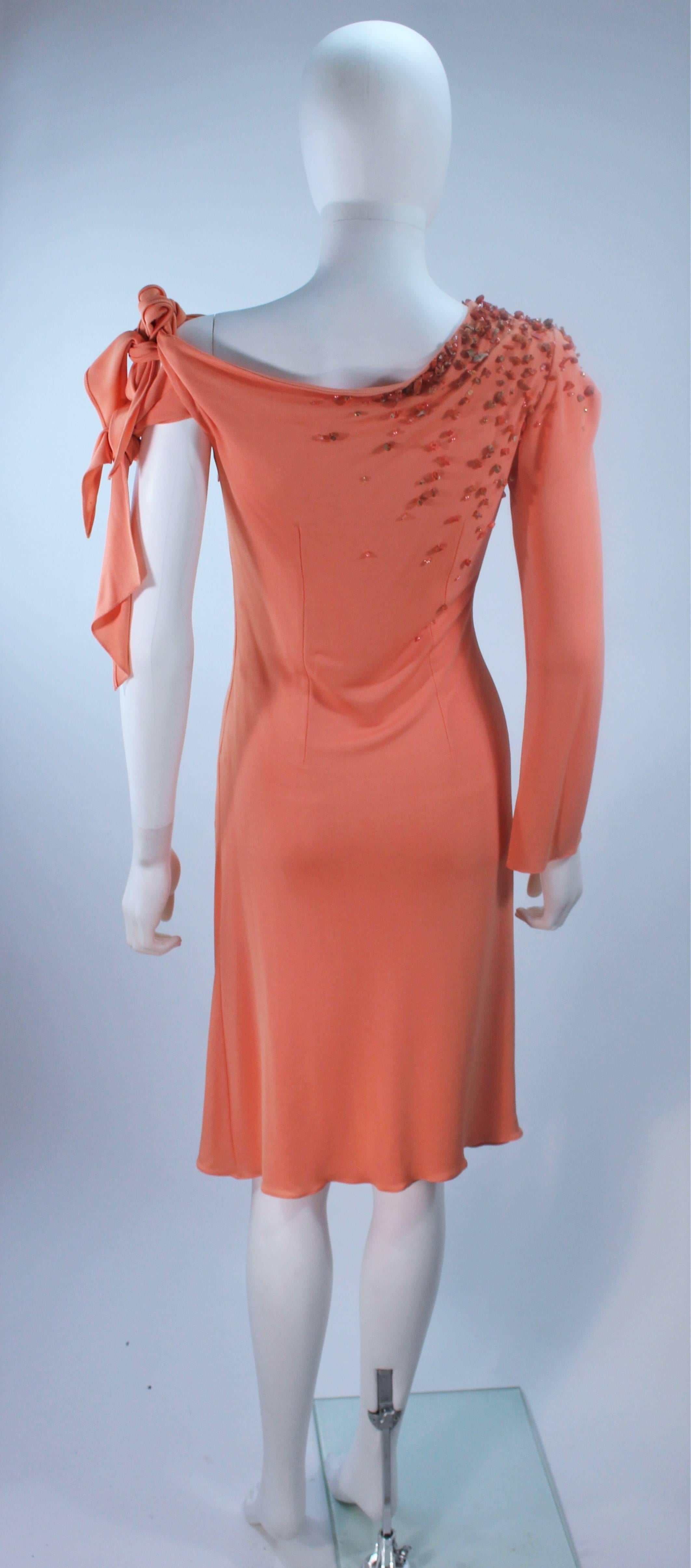 MARK ZUNINO Coral Jersey Cocktail Dress with Coral Beading Applique Size 6 8 For Sale 2