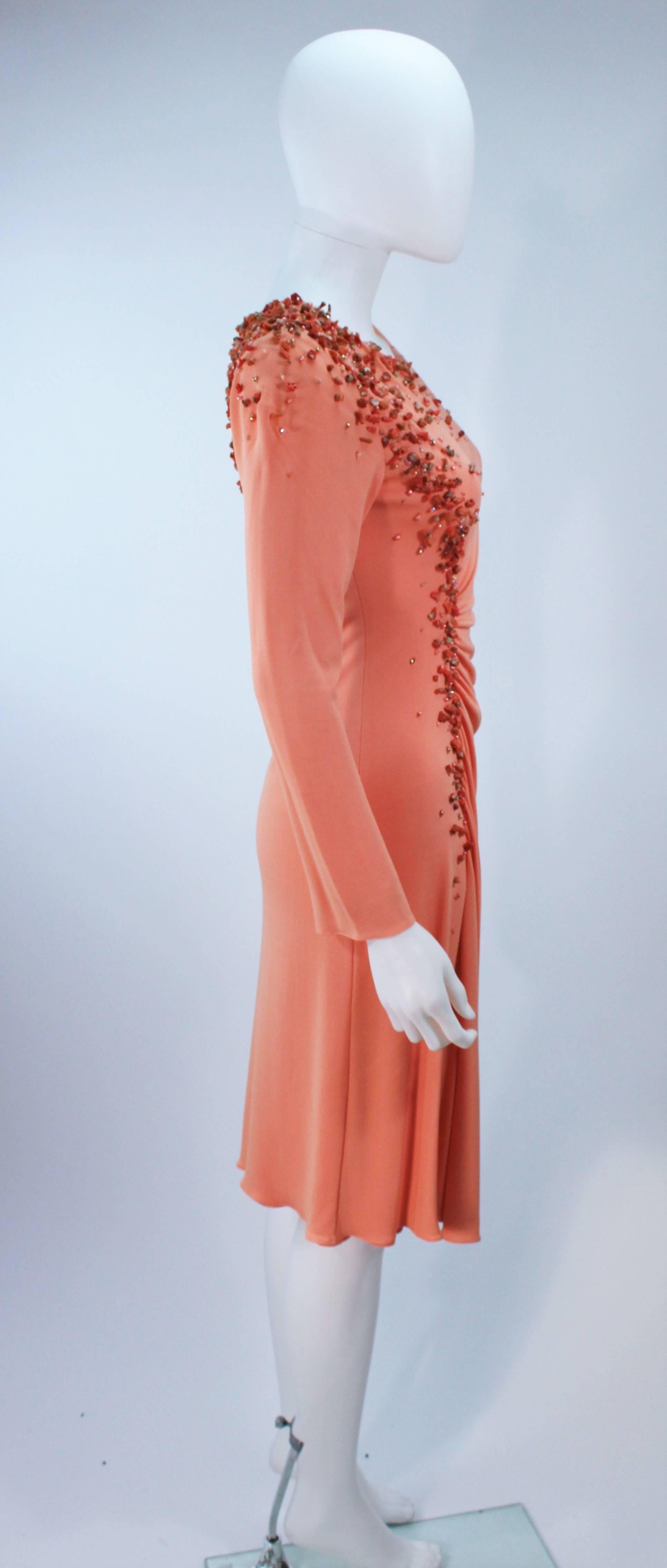 MARK ZUNINO Coral Jersey Cocktail Dress with Coral Beading Applique Size 6 8 For Sale 1