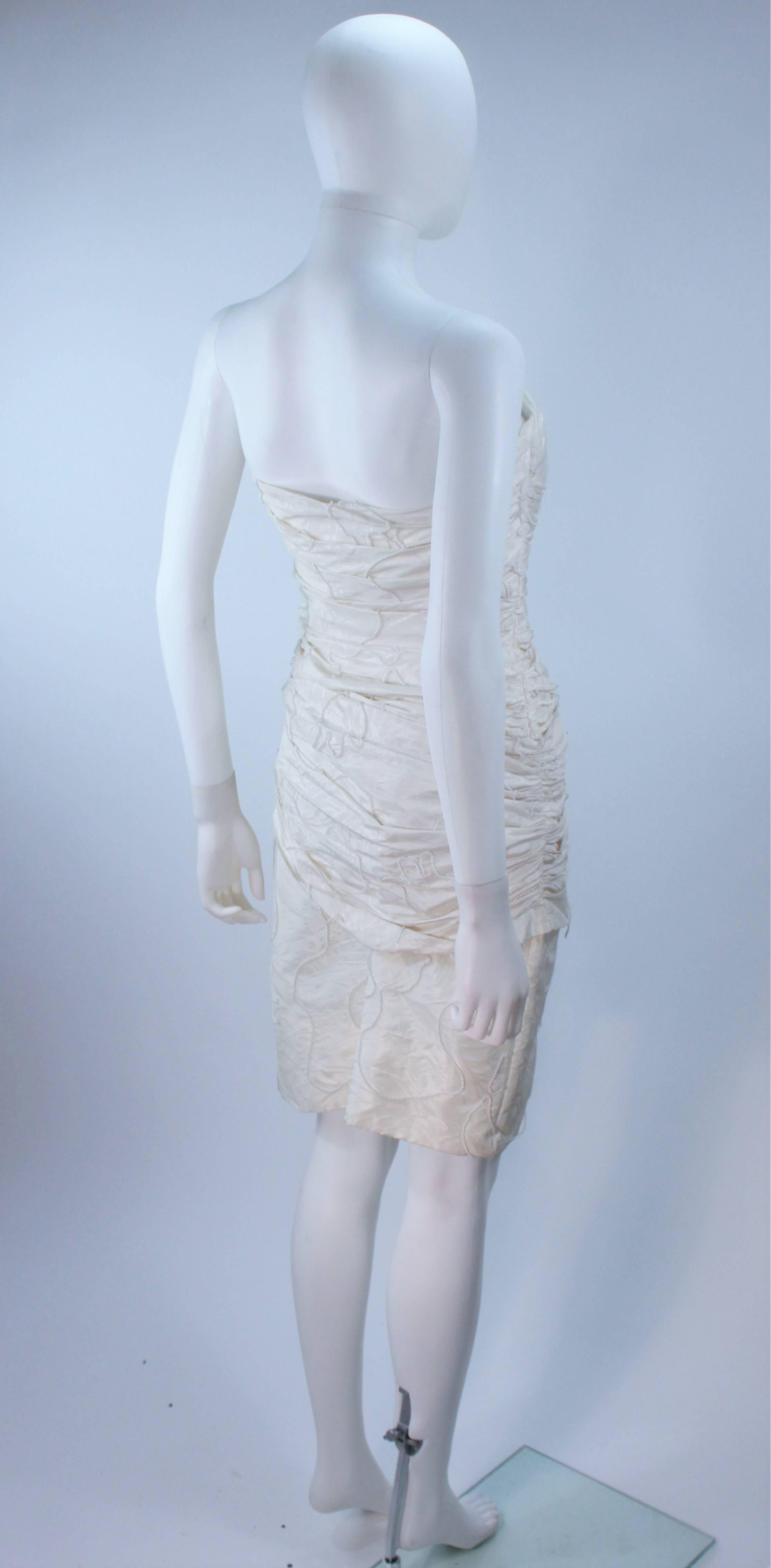 VICKY TIEL White Beaded Pearl Accent Cocktail Dress Size 4 1