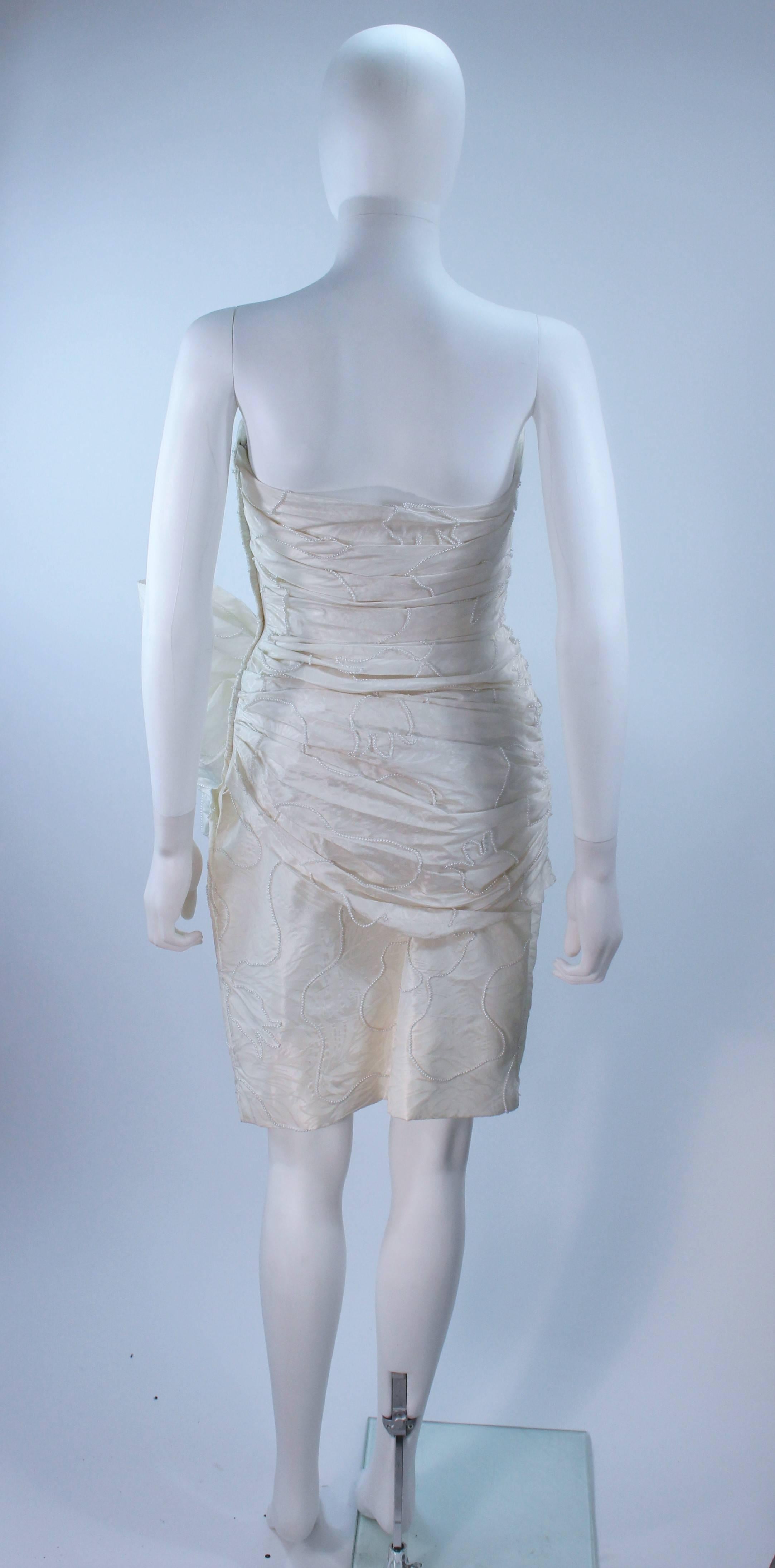 VICKY TIEL White Beaded Pearl Accent Cocktail Dress Size 4 2