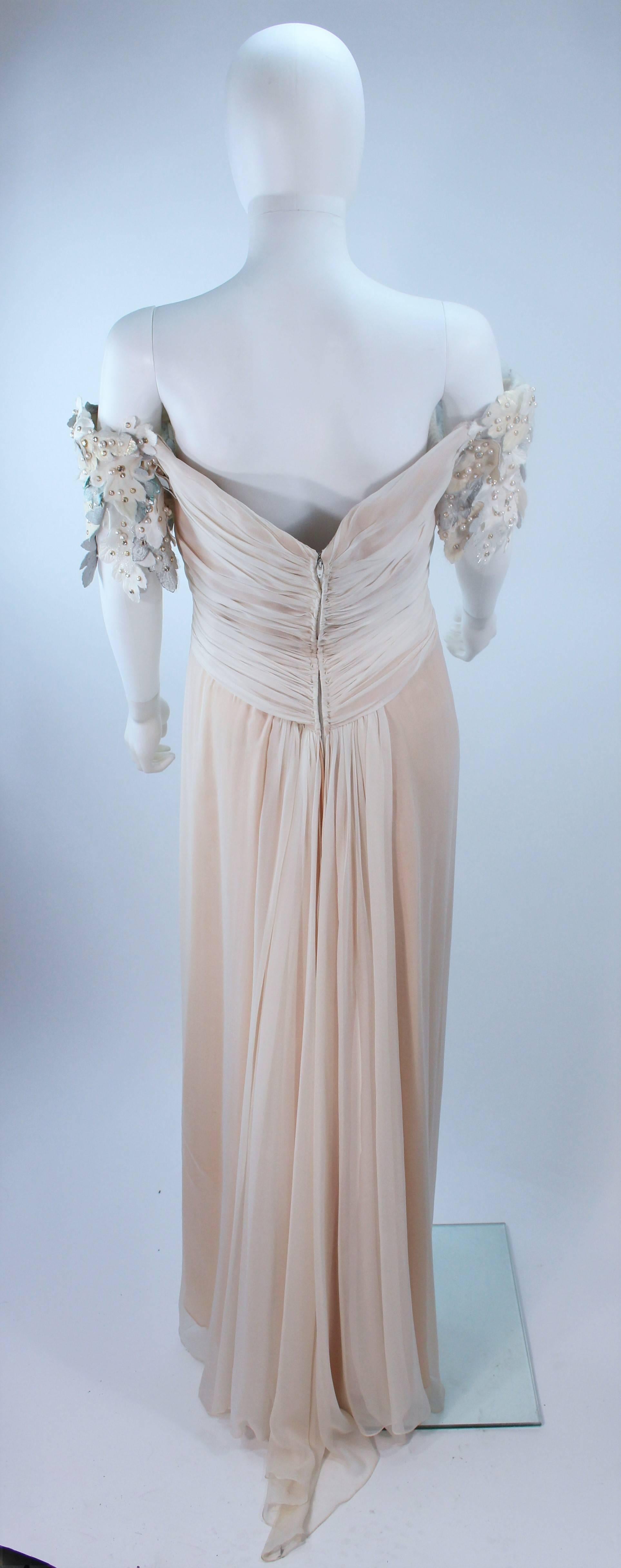BOB MACKIE Silk Chiffon Gown with Multi-Texture Floral Applique Size 2 4