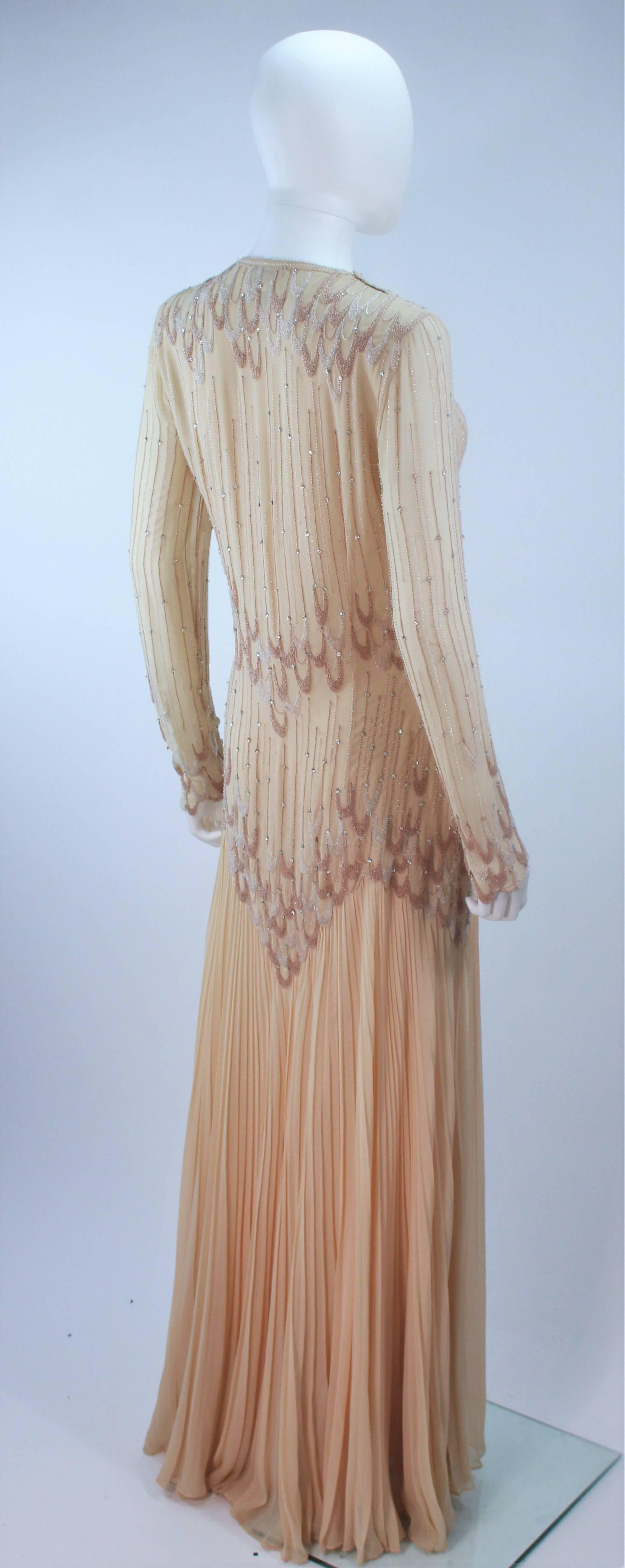 BALESTRA Nude Chiffon Gown with Beaded Design Size 6 8 For Sale 2