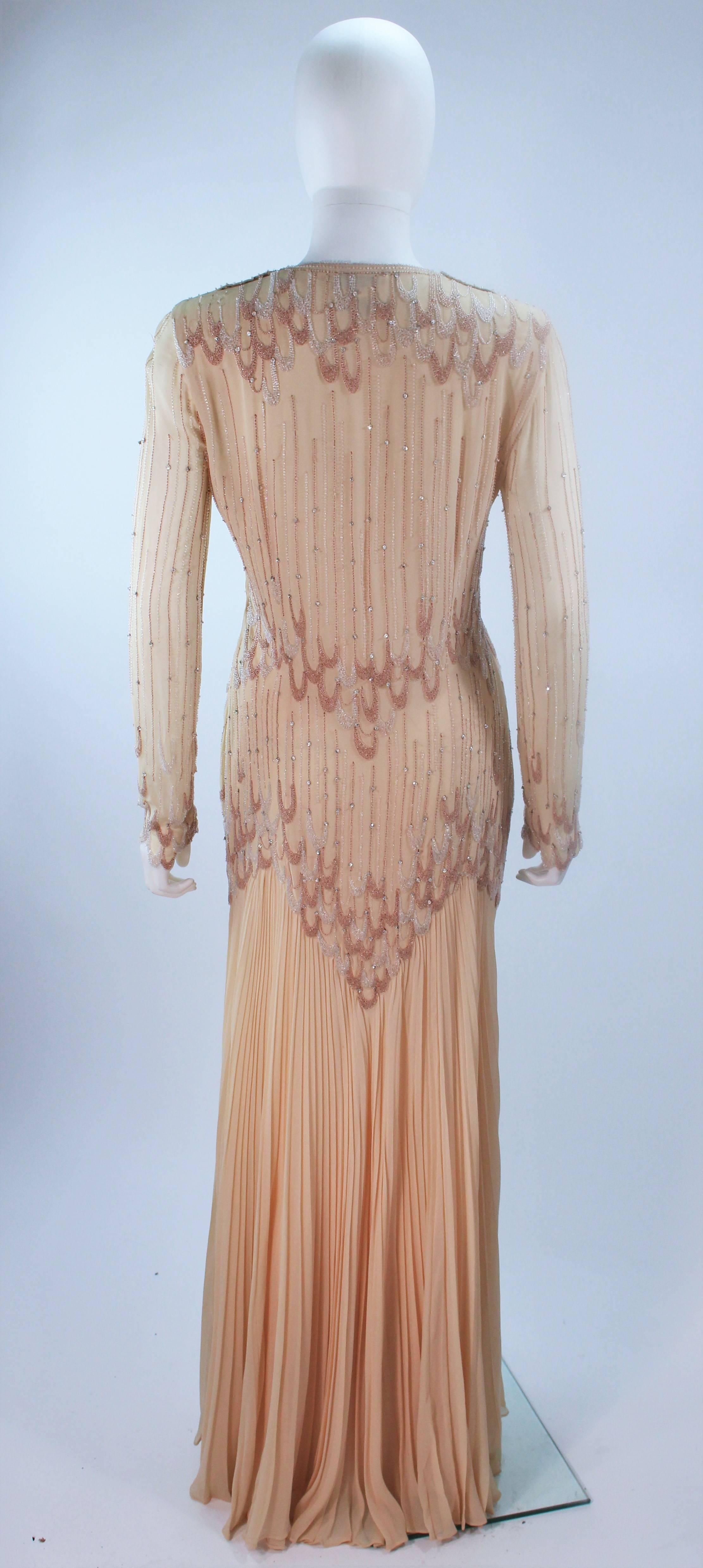 BALESTRA Nude Chiffon Gown with Beaded Design Size 6 8 For Sale 3