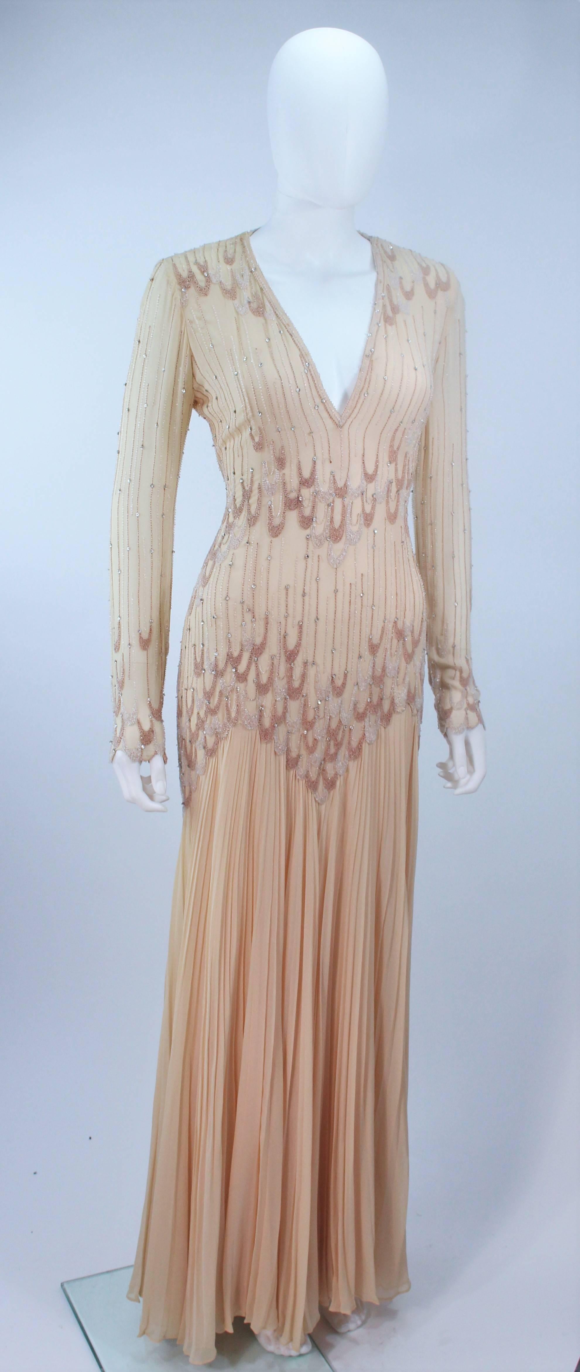 BALESTRA Nude Chiffon Gown with Beaded Design Size 6 8 In Excellent Condition For Sale In Los Angeles, CA