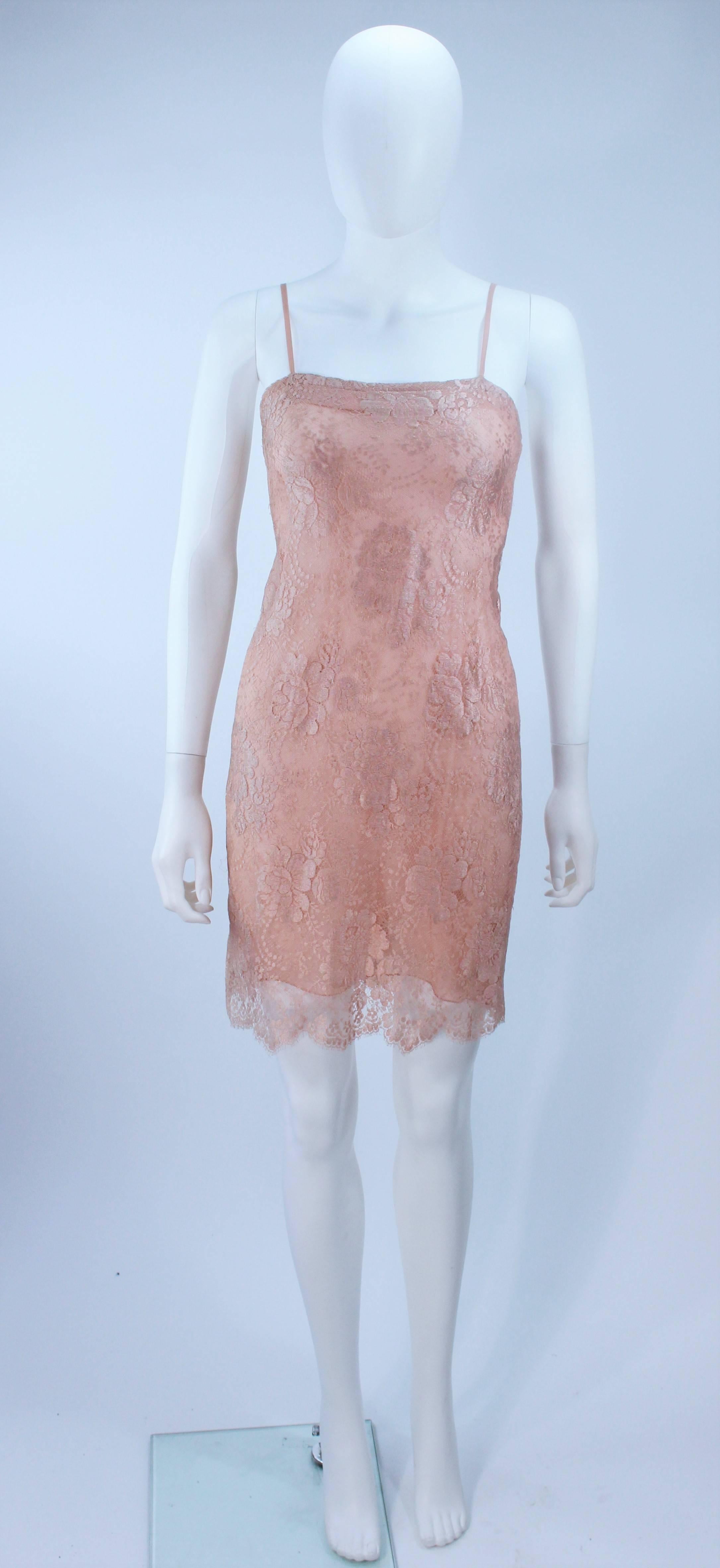 BILL BLASS Nude Peach Lace Cocktail Dress with Over Blouse Size 6 For Sale 1