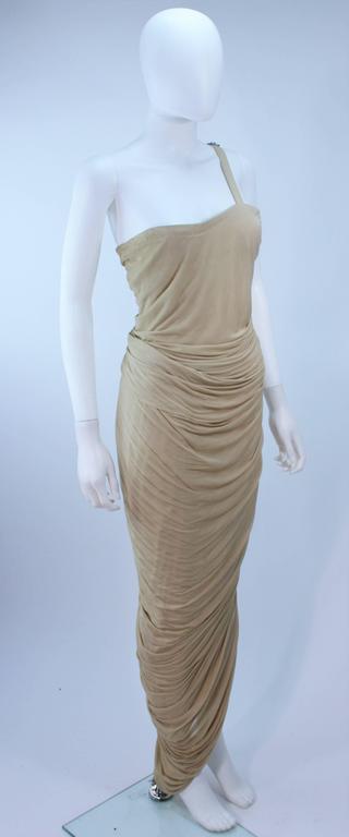 ELIZABETH MASON COUTURE Rhinestone Nude Jersey Draped Gown 