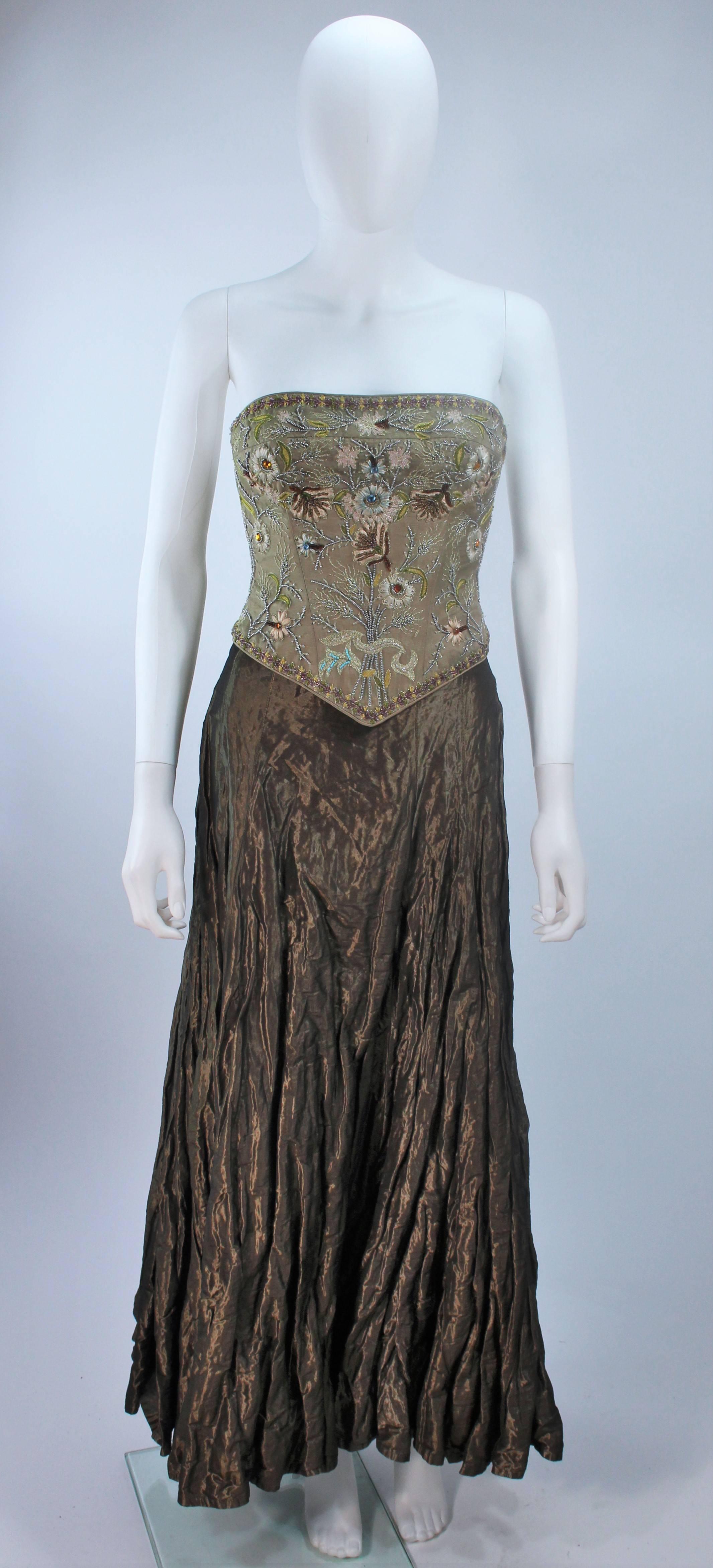 LES HABITUDES KAAT TILLEY Beaded Olive Bustier Corset and Crinkle Skirt ...