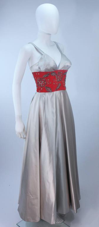 ELEANORA GARNETT 1950's Silver Silk Gown with Red Embellished Waist ...