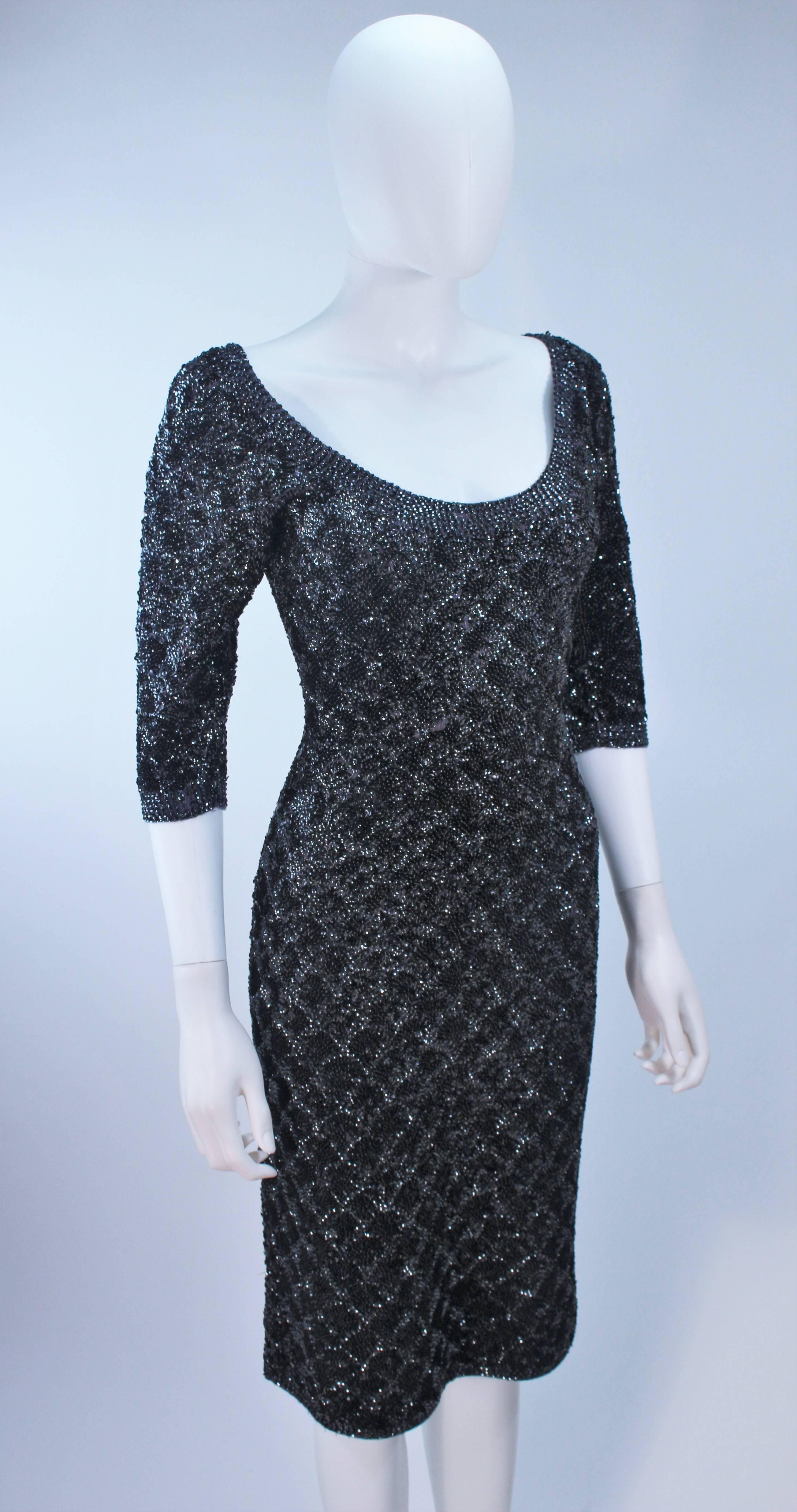 SYDNEY'S BEVERLY HILLS Black & Gunmetal Metallic Stretch Knit Cocktail Dress 4 6 In Excellent Condition For Sale In Los Angeles, CA