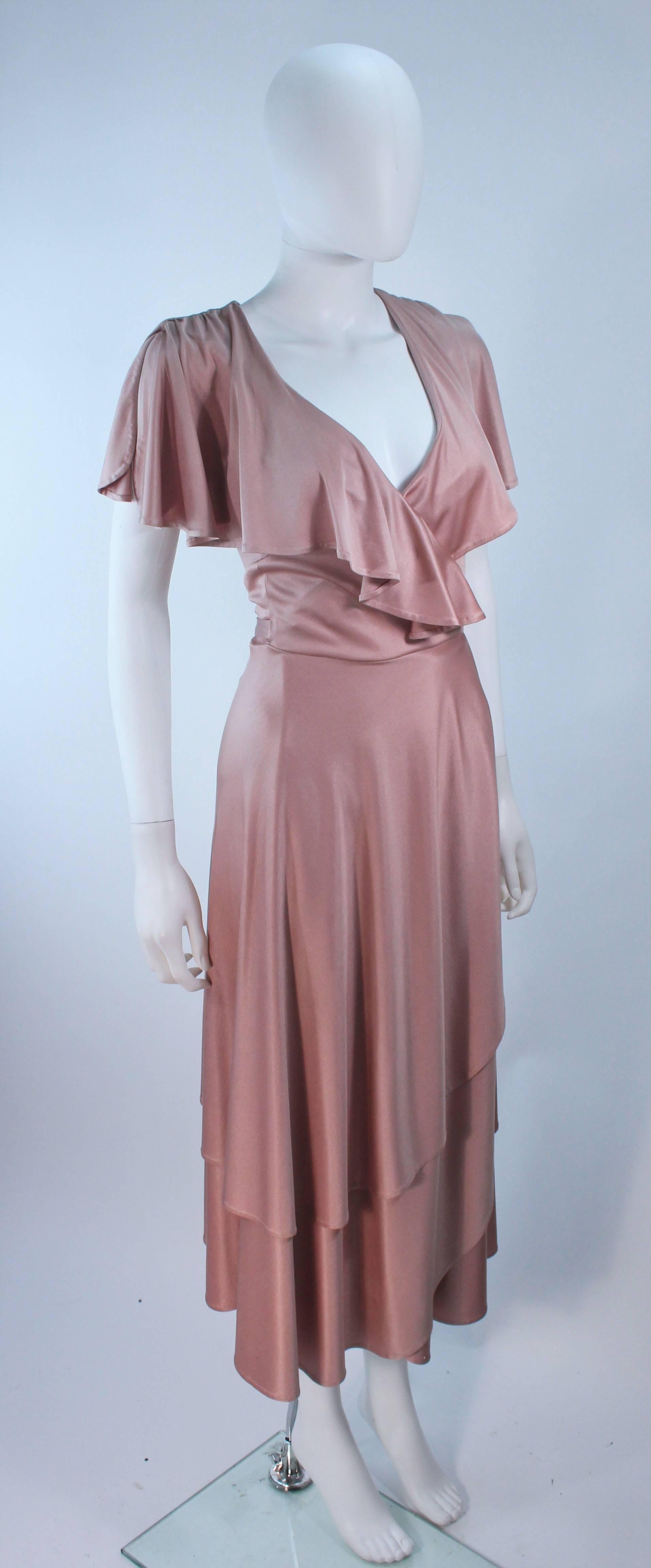 ELIZABETH MASON COUTURE Blush Silk Jersey Ruffled Cocktail Dress Made to Order In New Condition For Sale In Los Angeles, CA