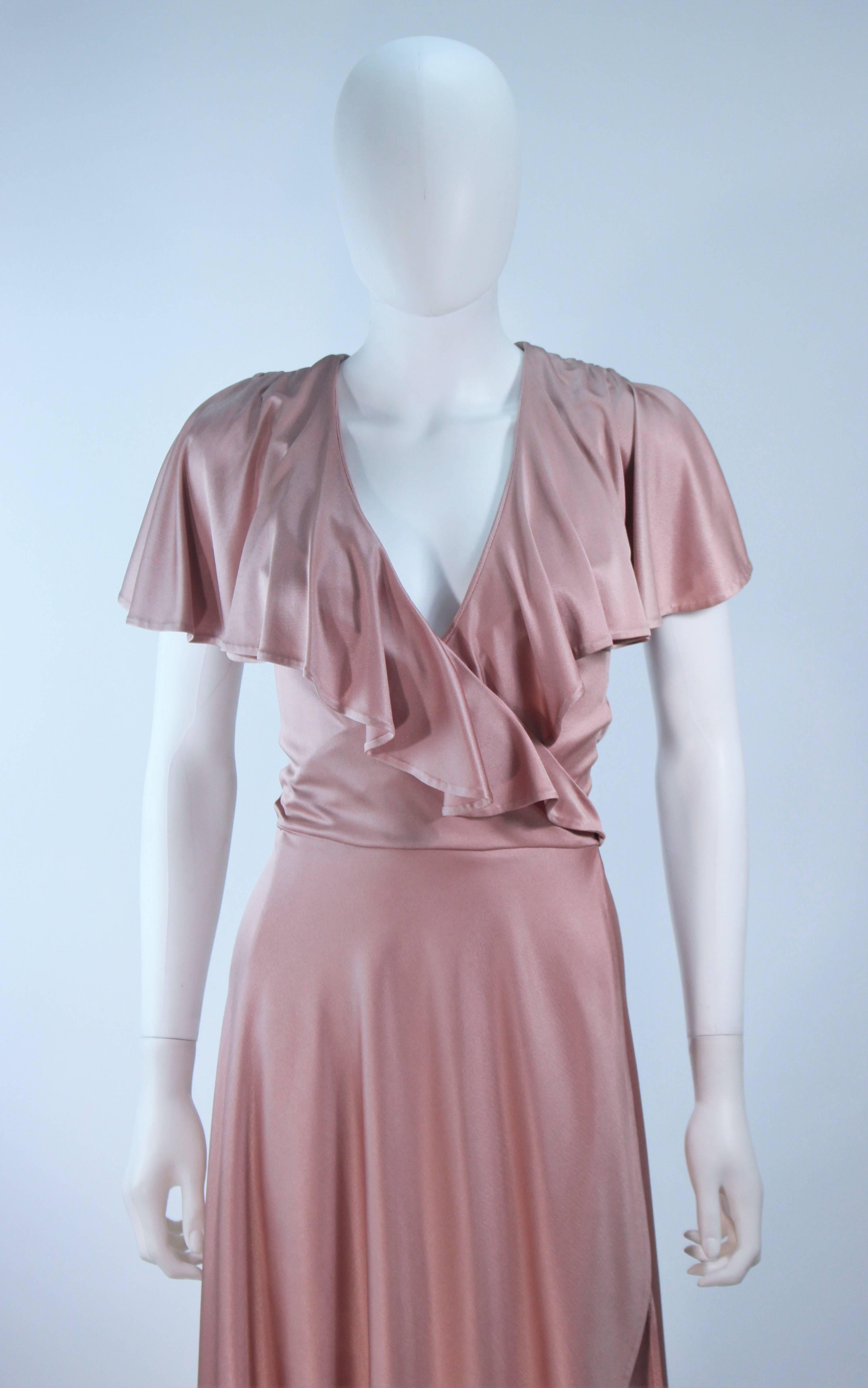 Brown ELIZABETH MASON COUTURE Blush Silk Jersey Ruffled Cocktail Dress Made to Order For Sale