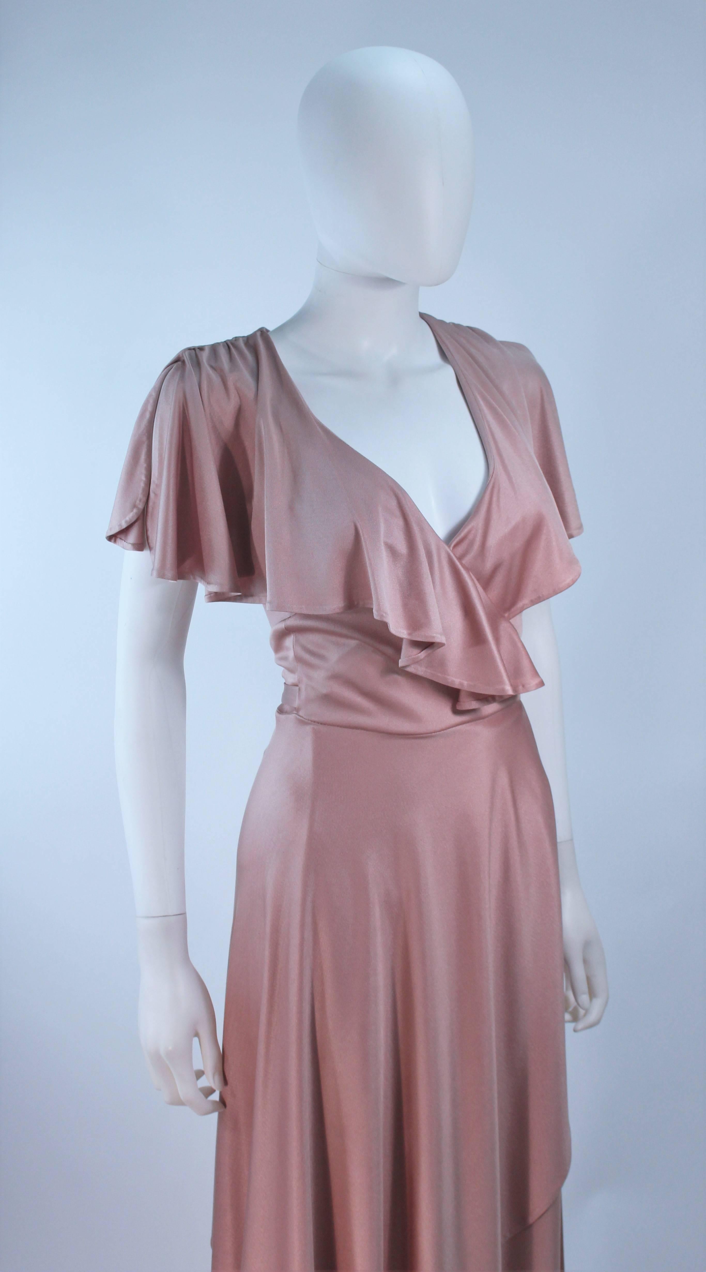 Women's ELIZABETH MASON COUTURE Blush Silk Jersey Ruffled Cocktail Dress Made to Order For Sale