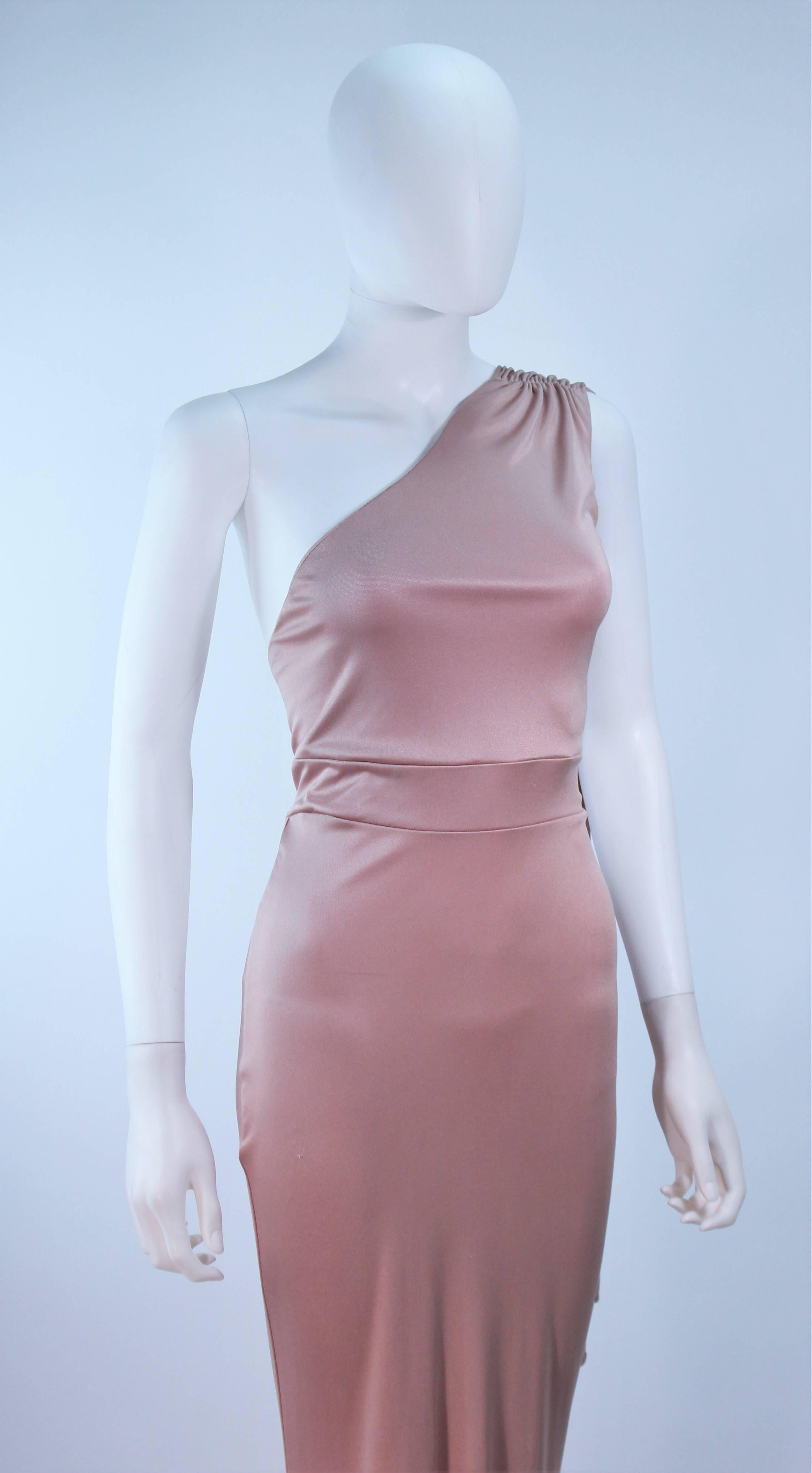 Brown ELIZABETH MASON COUTURE Silk Jersey One Shoulder Gown Blush Made To Order For Sale