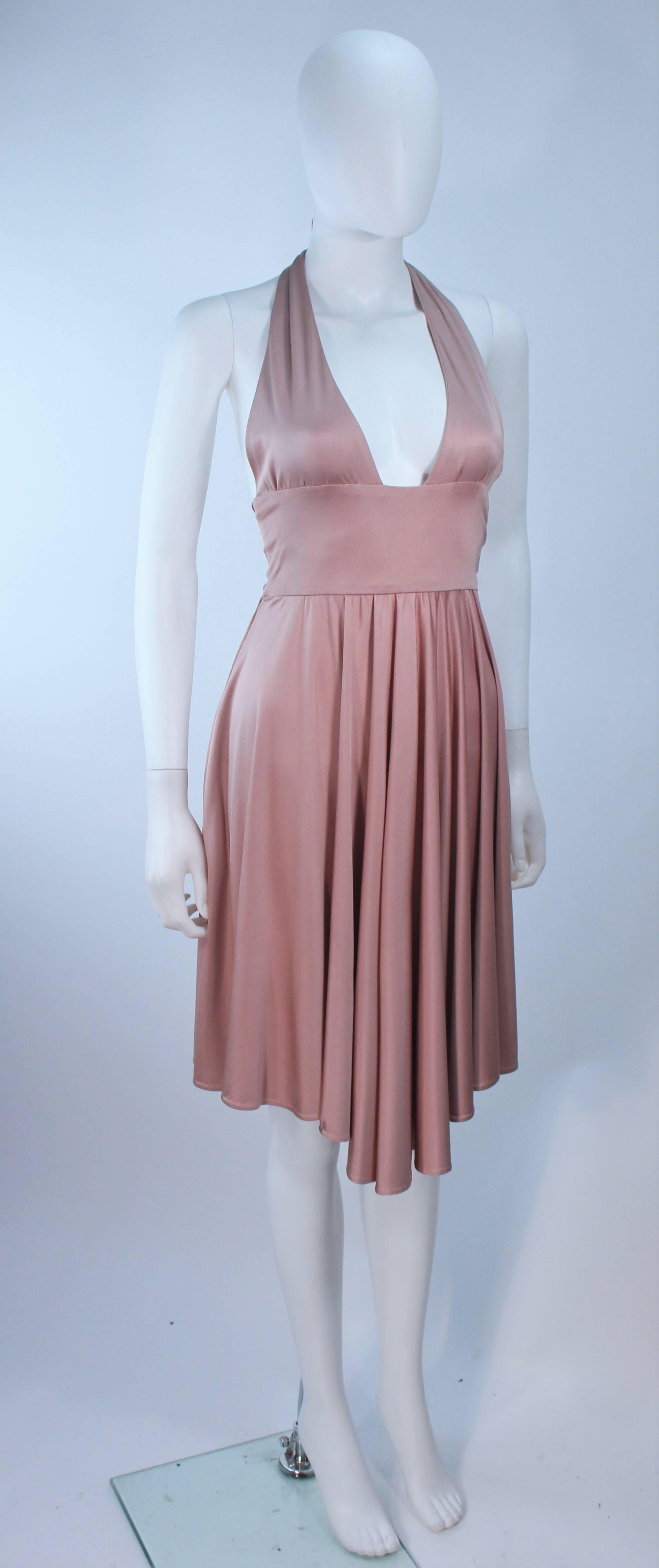 ELIZABETH MASON COUTURE Blush Silk Jersey Halter Cocktail Dress Made To Order In New Condition For Sale In Los Angeles, CA