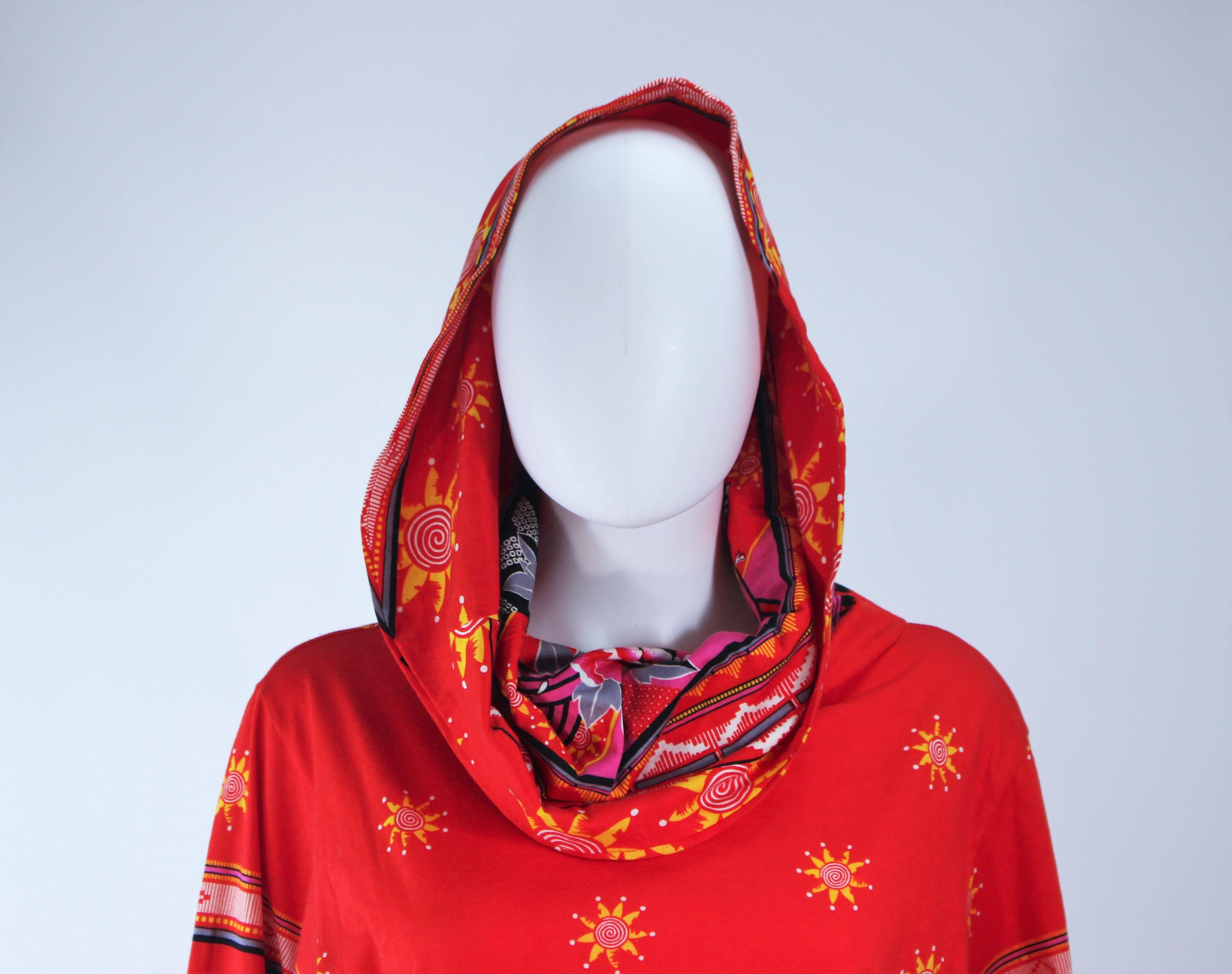 Red KANSAI Japan Printed Cotton Drawstring Top with Oversize Collar Hood Size 6 8 For Sale