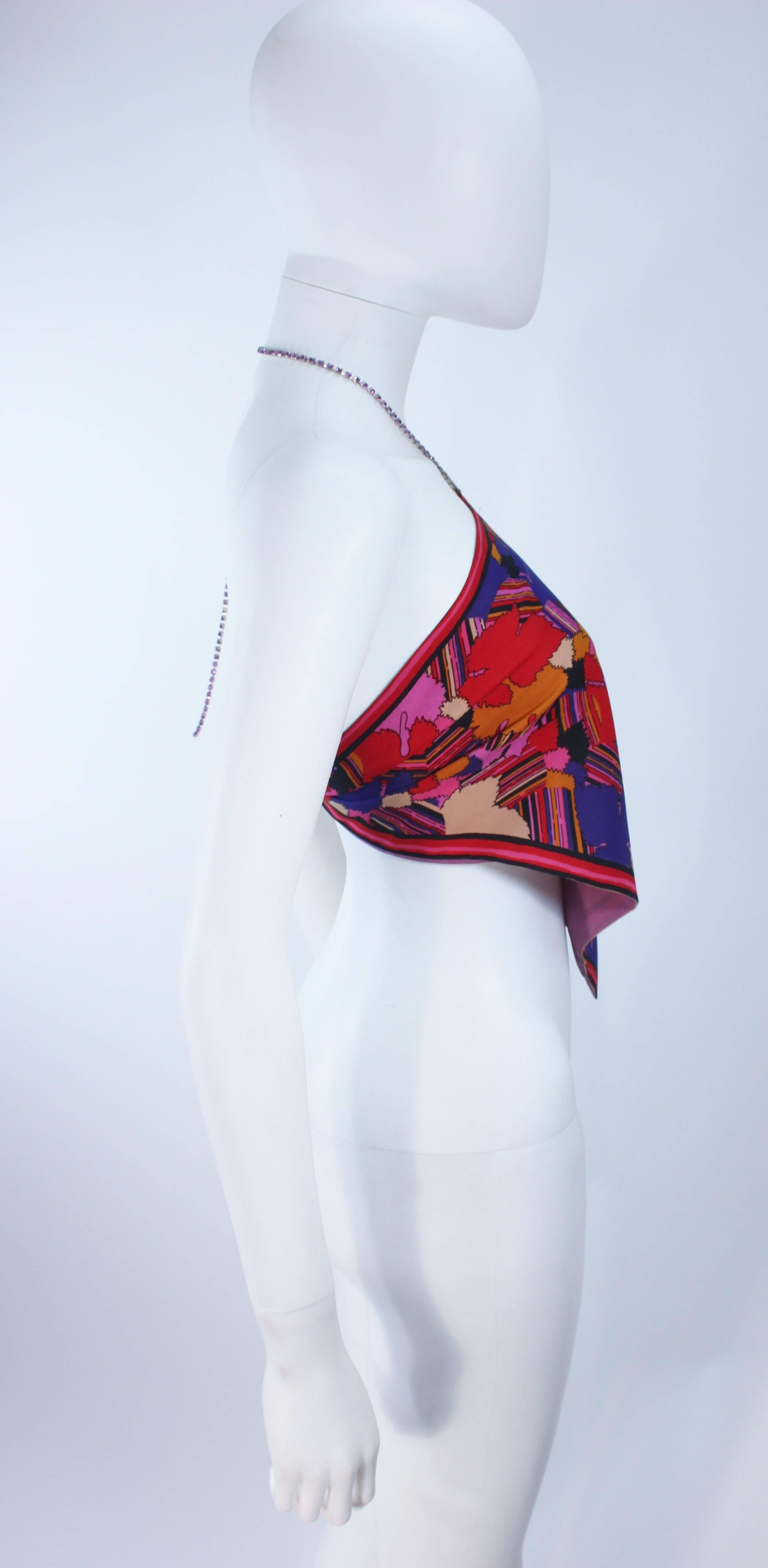 MARY QUANT - Top con cravatta in seta astratta con strass - taglia piccola in vendita 1