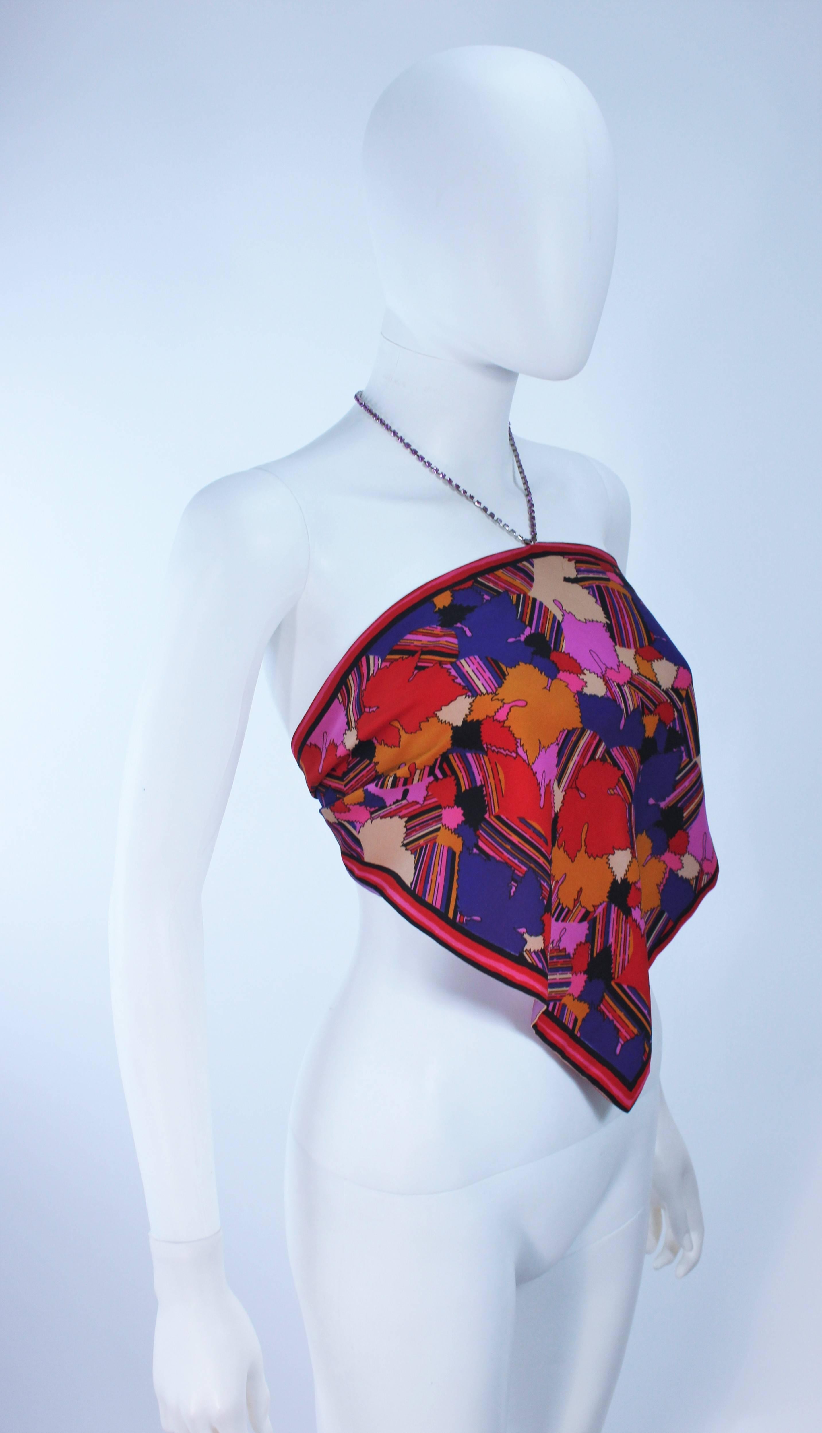 MARY QUANT Rhinestone Abstract Silk Tie Top Size Small In Good Condition For Sale In Los Angeles, CA