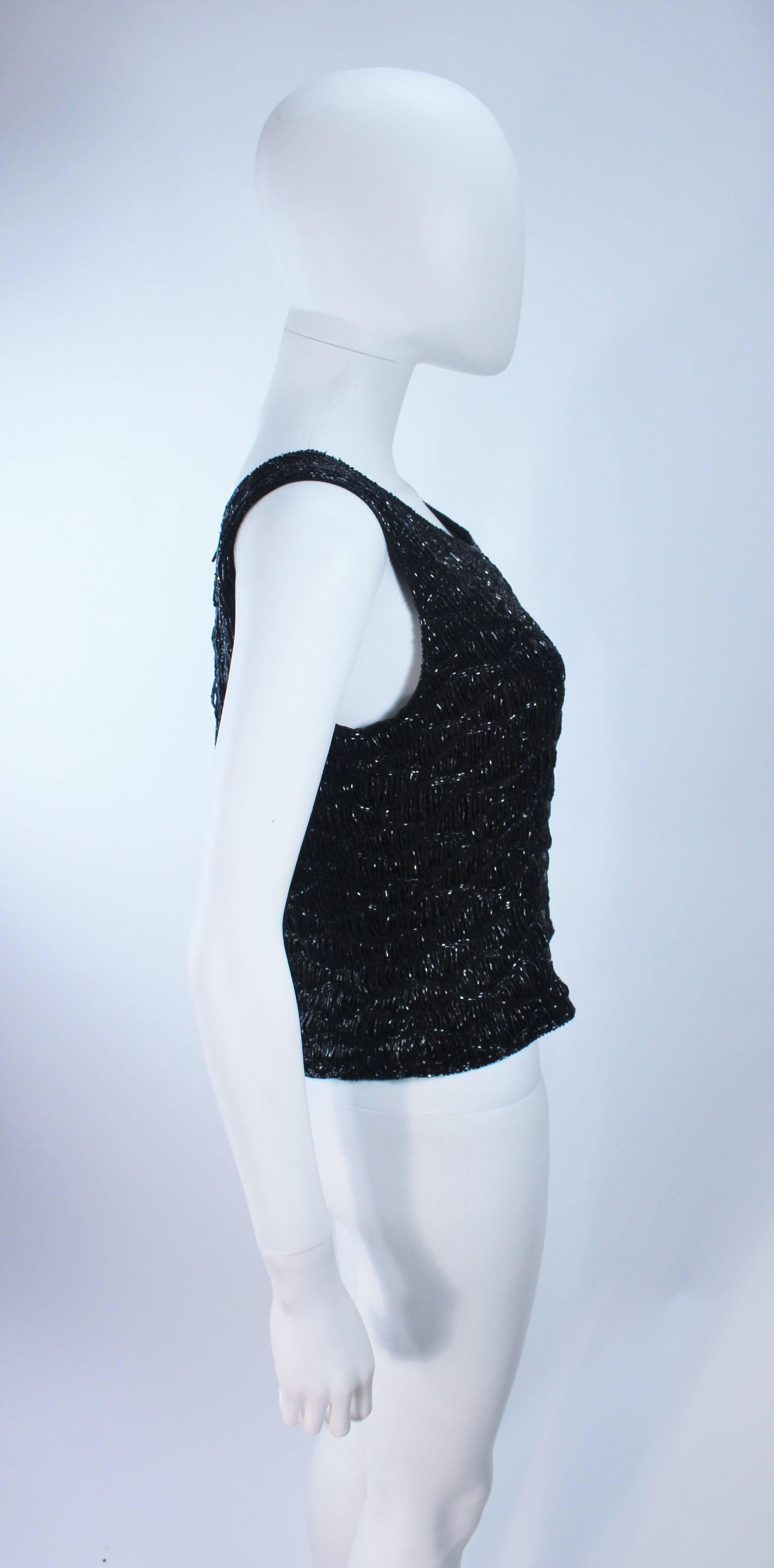 Vintage Hand Beaded Handmade Black Beaded Evening Blouse Size Small In Excellent Condition For Sale In Los Angeles, CA