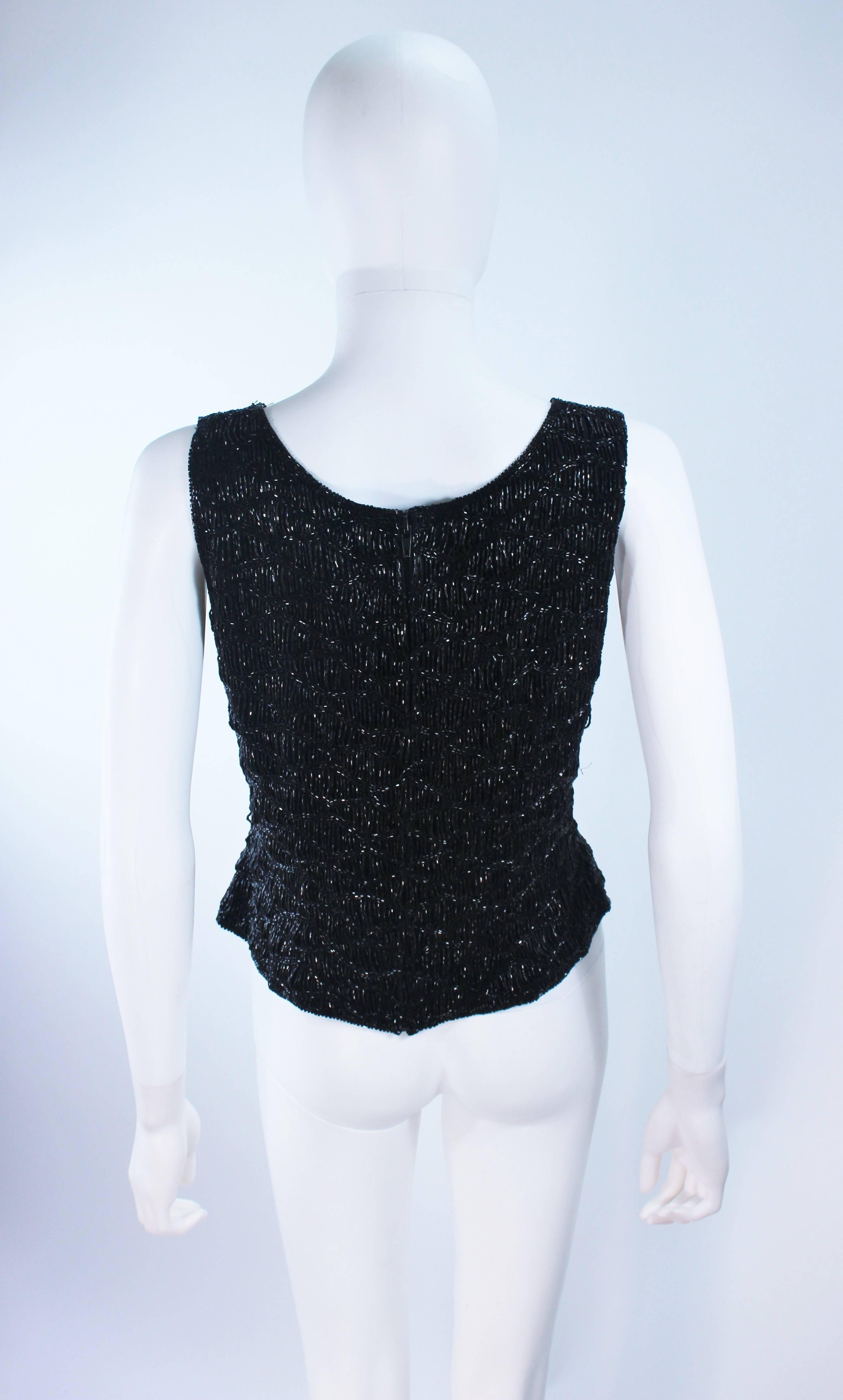 Women's Vintage Hand Beaded Handmade Black Beaded Evening Blouse Size Small For Sale