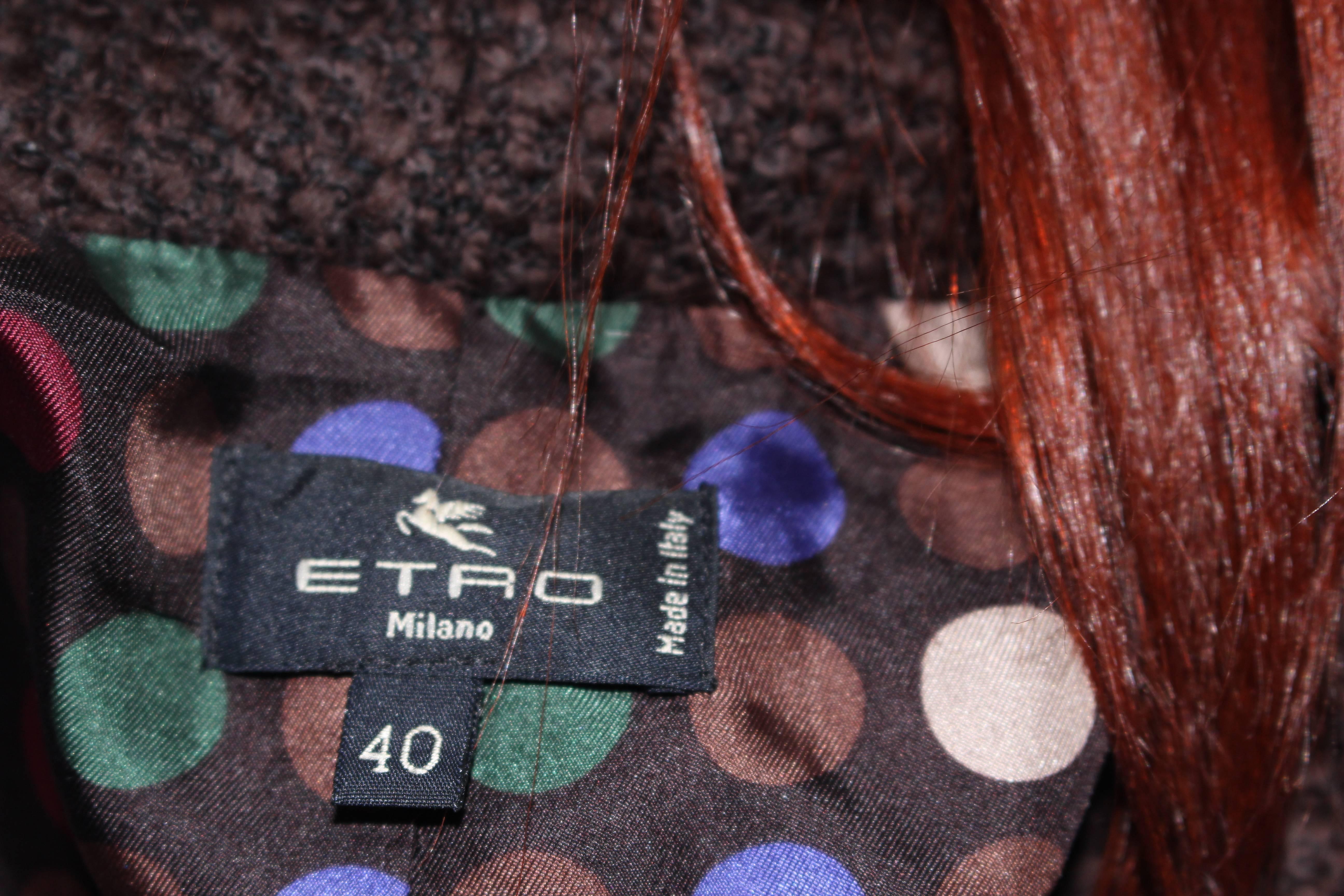 ETRO Goat Fur Collar Brown Wool Jacket Size M For Sale 5