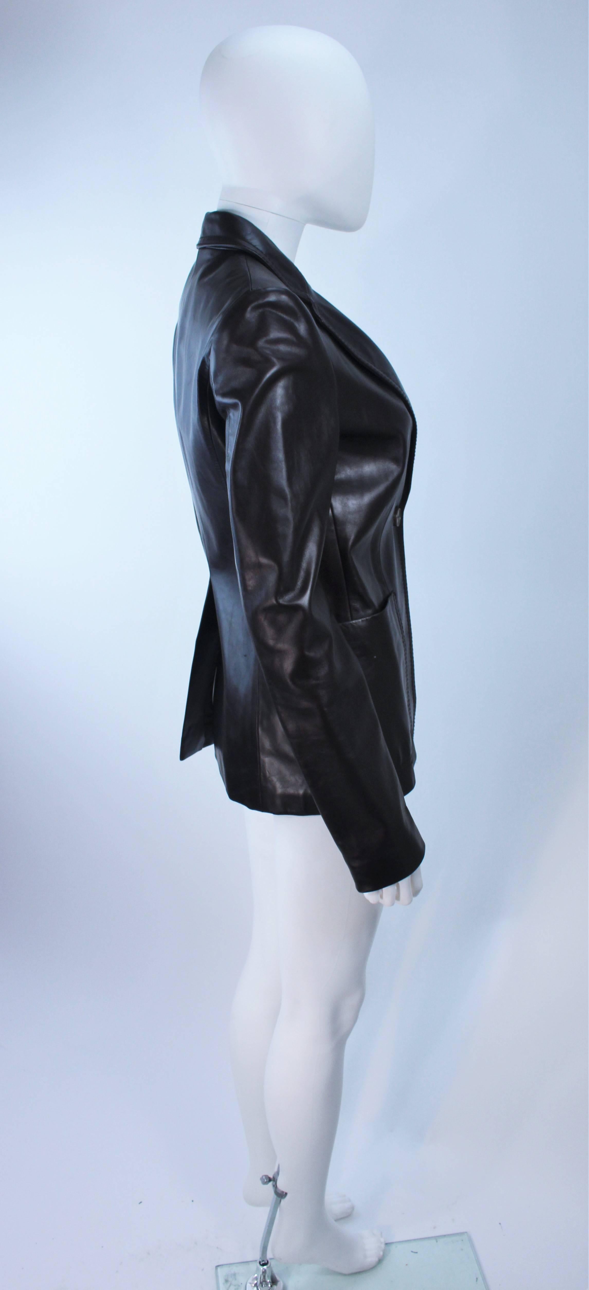 GUCCI Brown Leather Jacket Blazer Size M 2