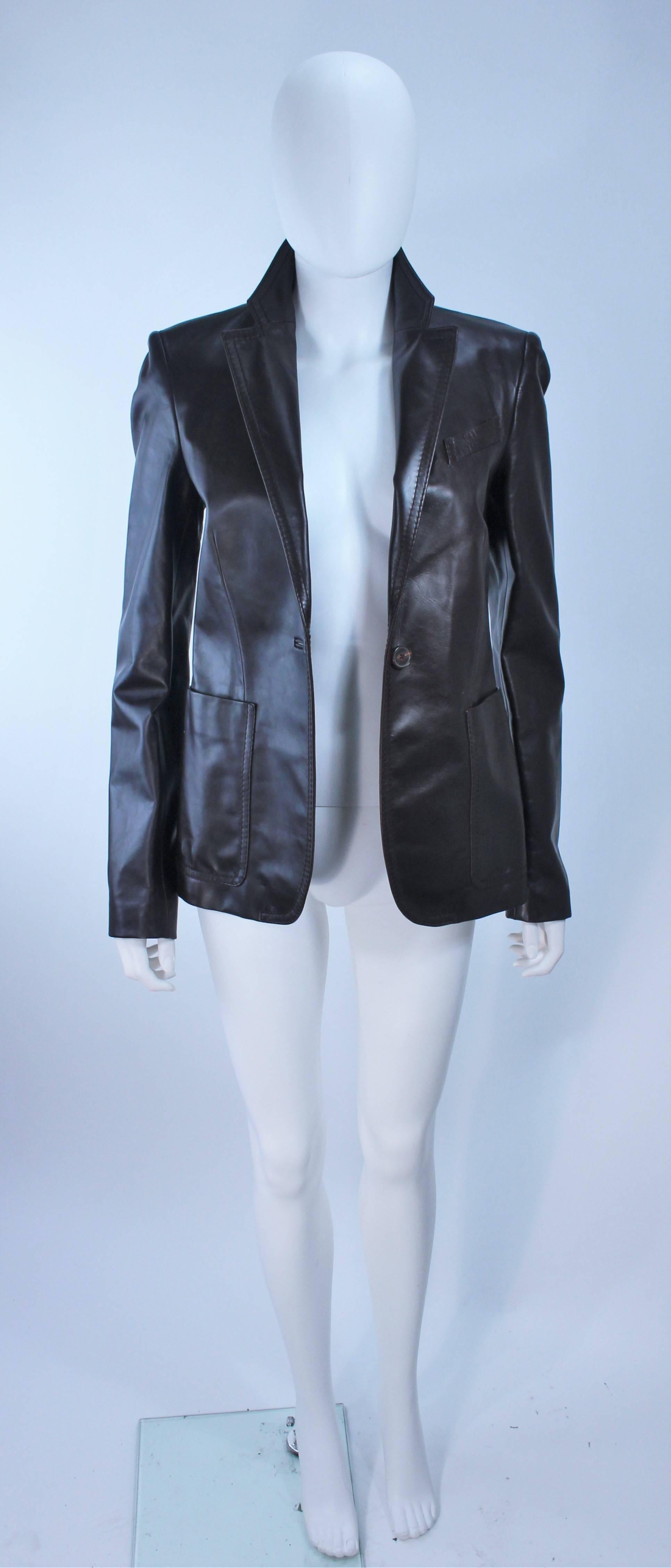 Black GUCCI Brown Leather Jacket Blazer Size M