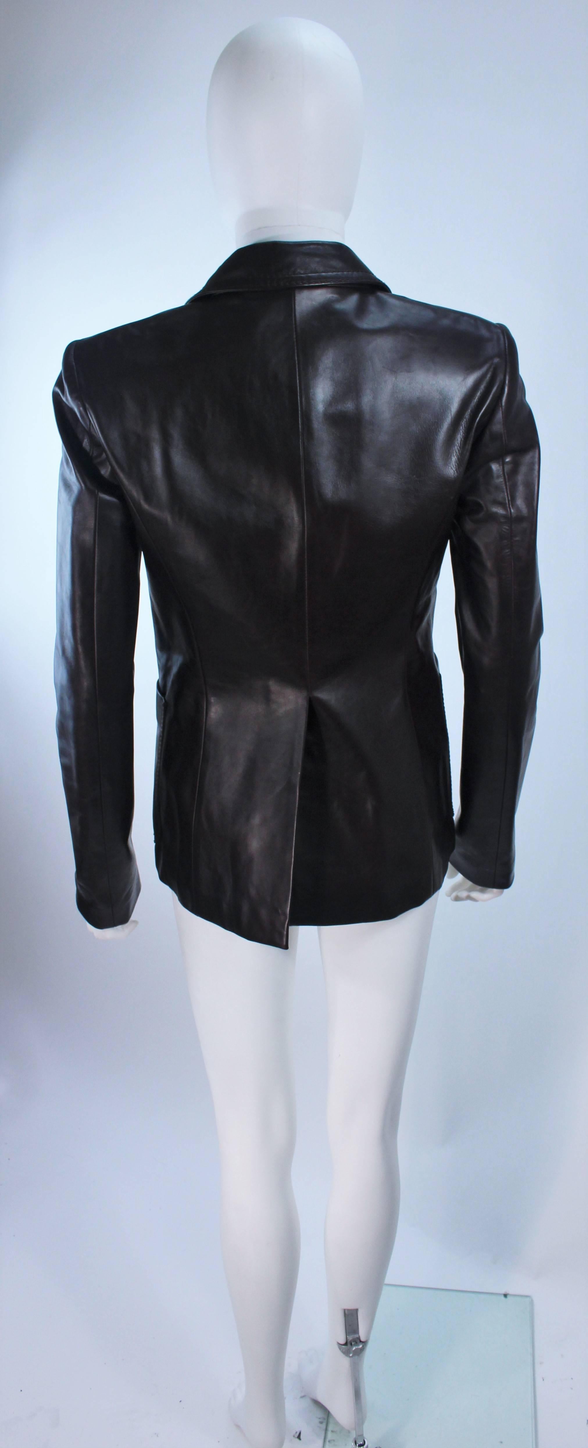 GUCCI Brown Leather Jacket Blazer Size M 4