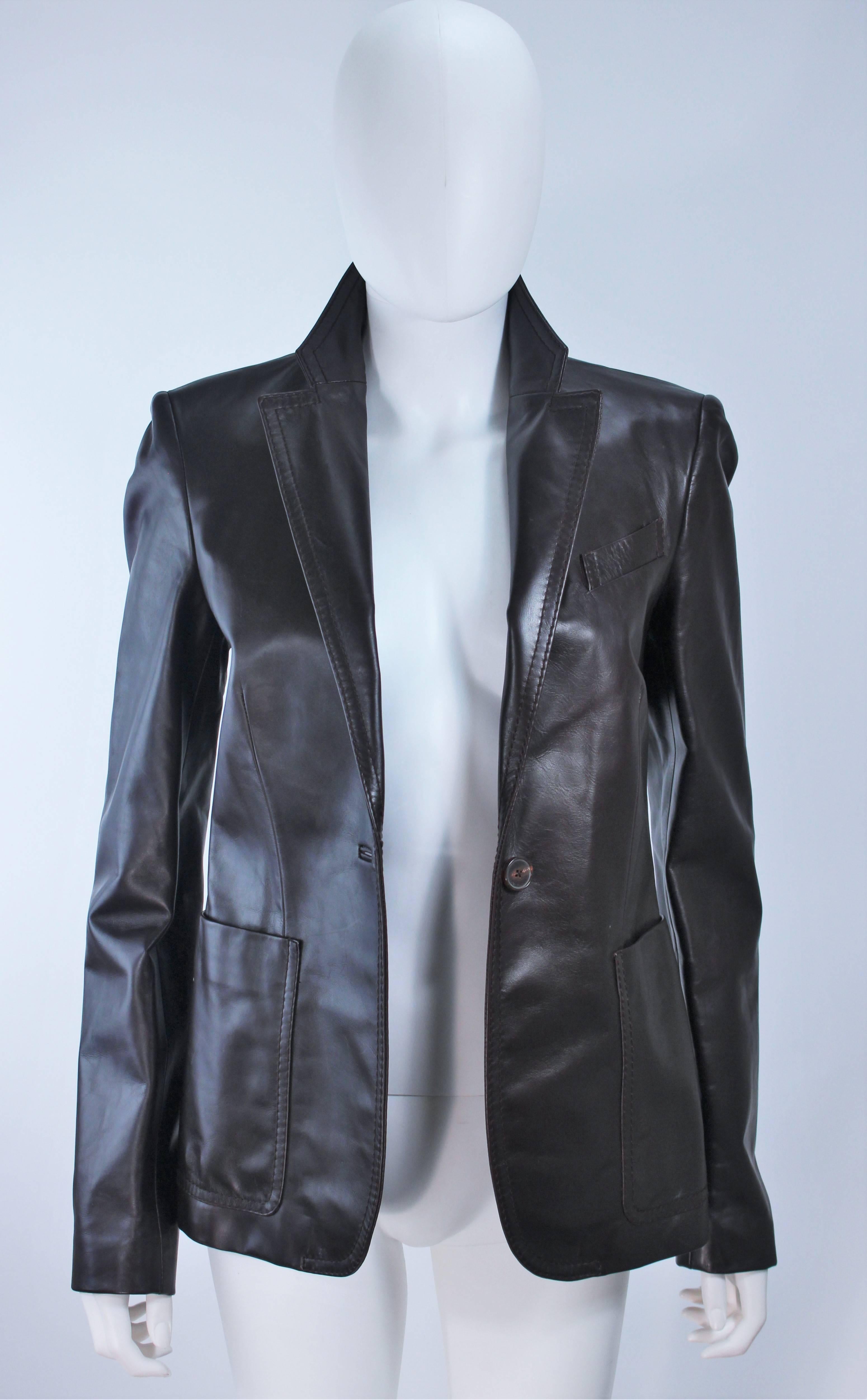GUCCI Brown Leather Jacket Blazer Size M In Excellent Condition In Los Angeles, CA