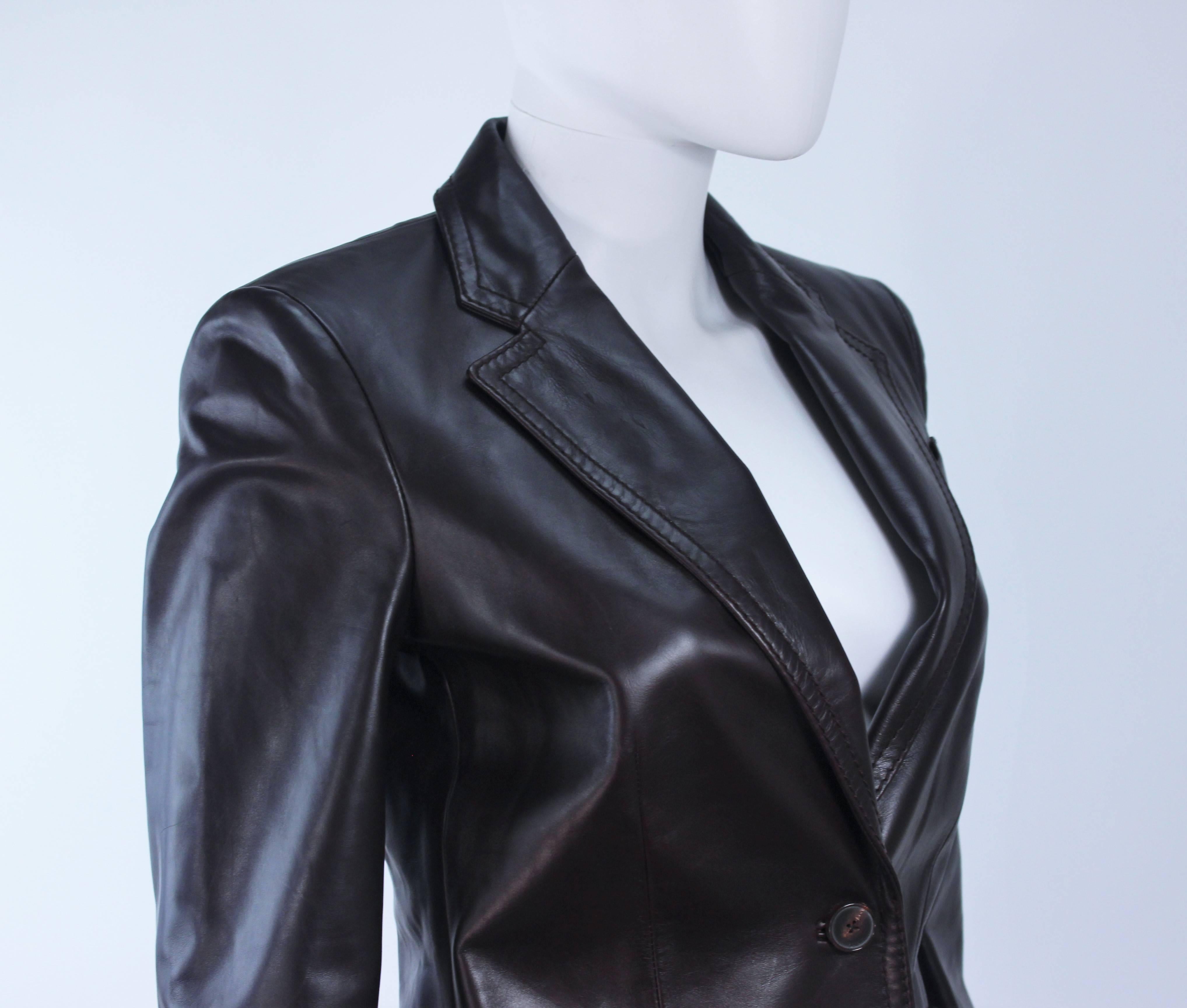 GUCCI Brown Leather Jacket Blazer Size M 1