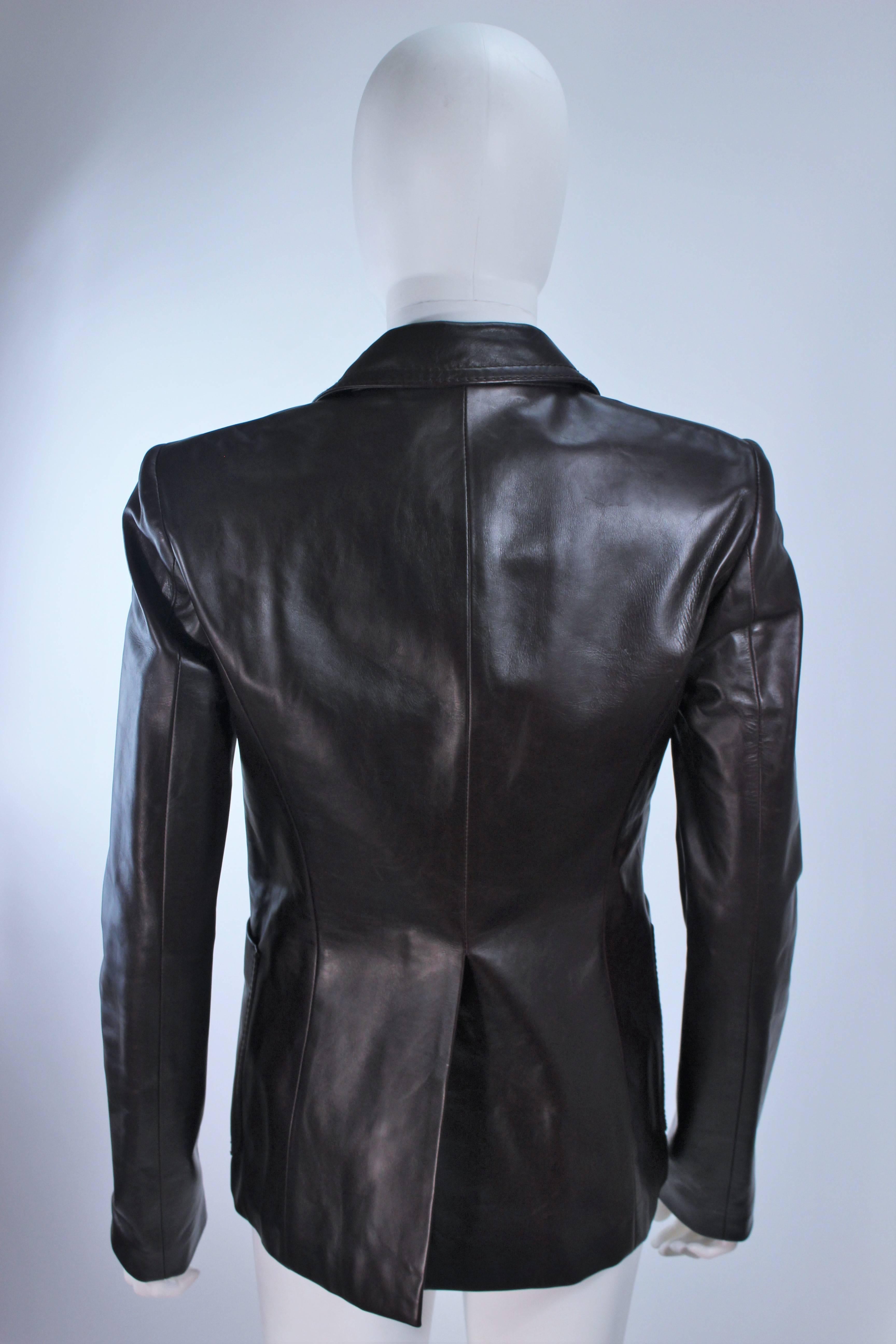 GUCCI Brown Leather Jacket Blazer Size M 5