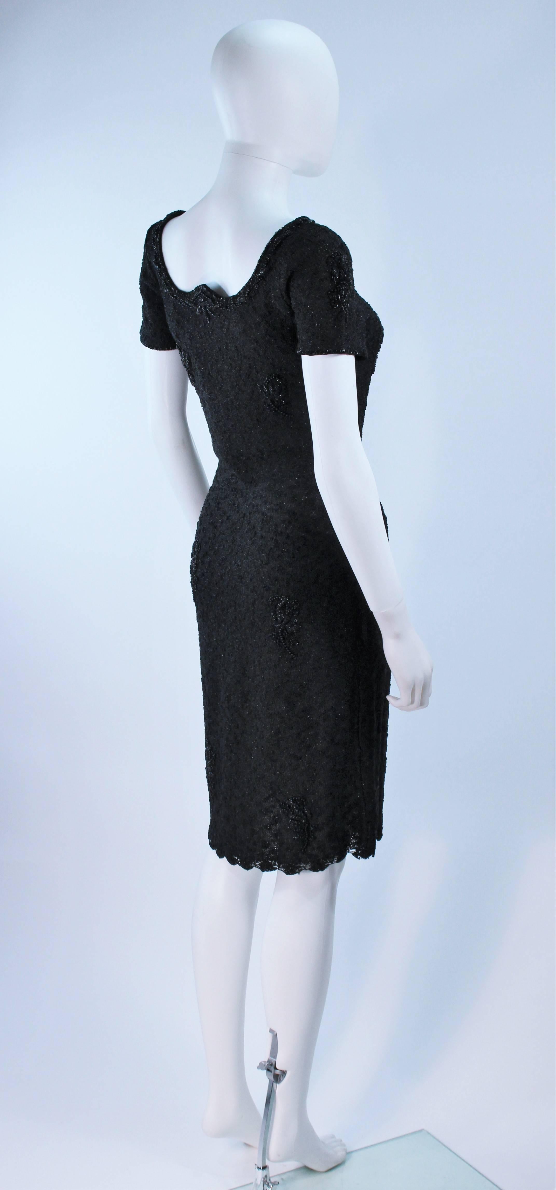 1960's Black Beaded Wool Knit Cocktail Dress Size For Sale 3