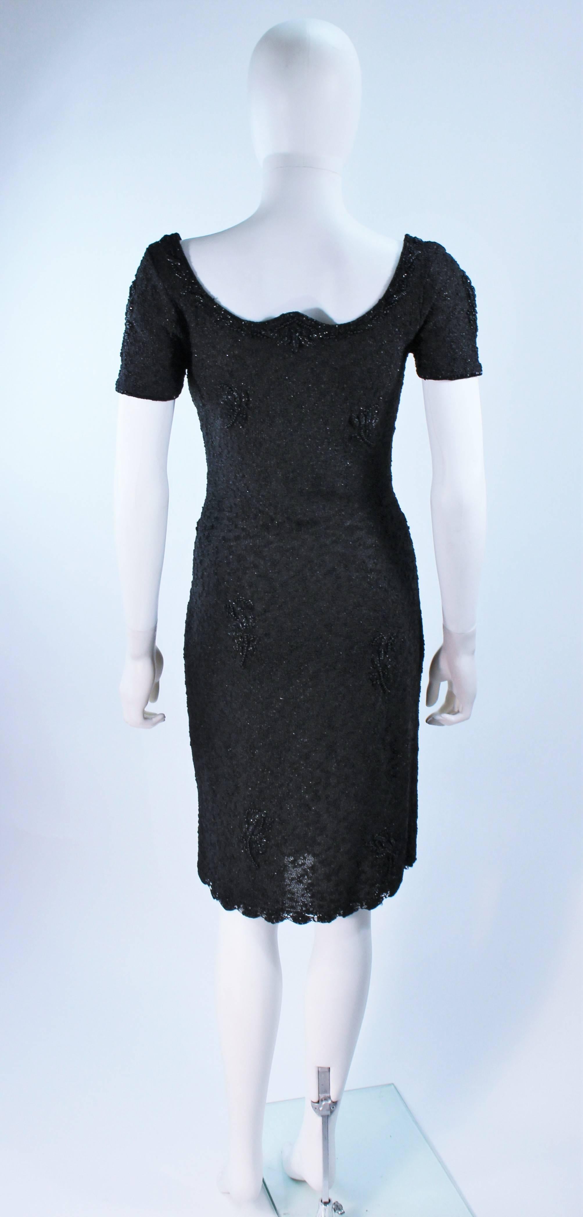 1960's Black Beaded Wool Knit Cocktail Dress Size  For Sale 5